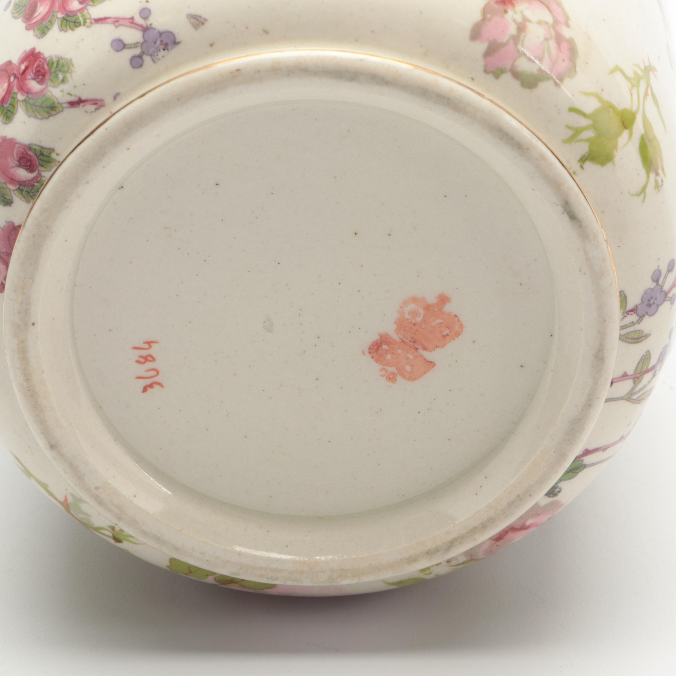 William Wood & Co. English Earthenware Floral Biscuit Jar, Early 20th Century