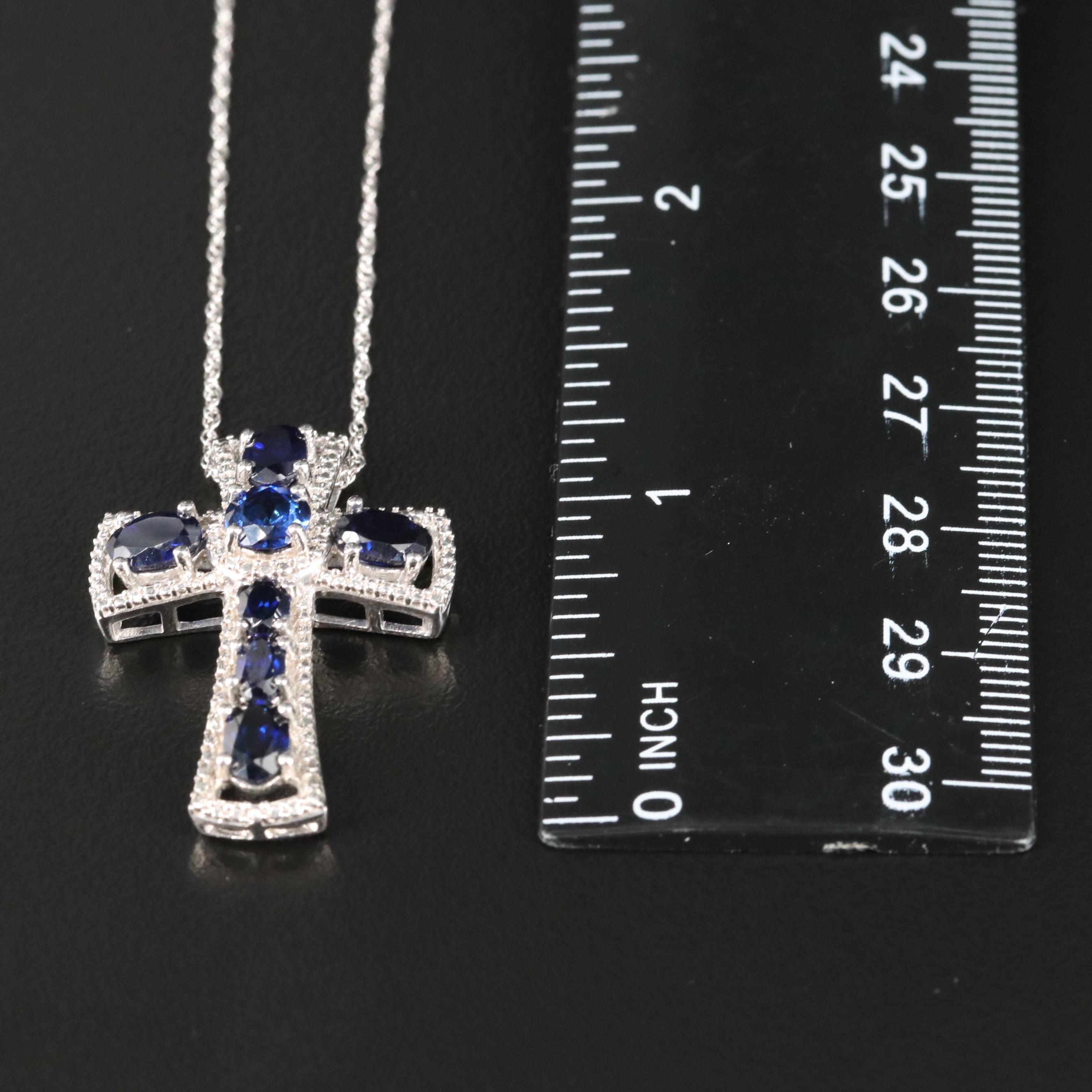 Sterling Sapphire Cross Necklace