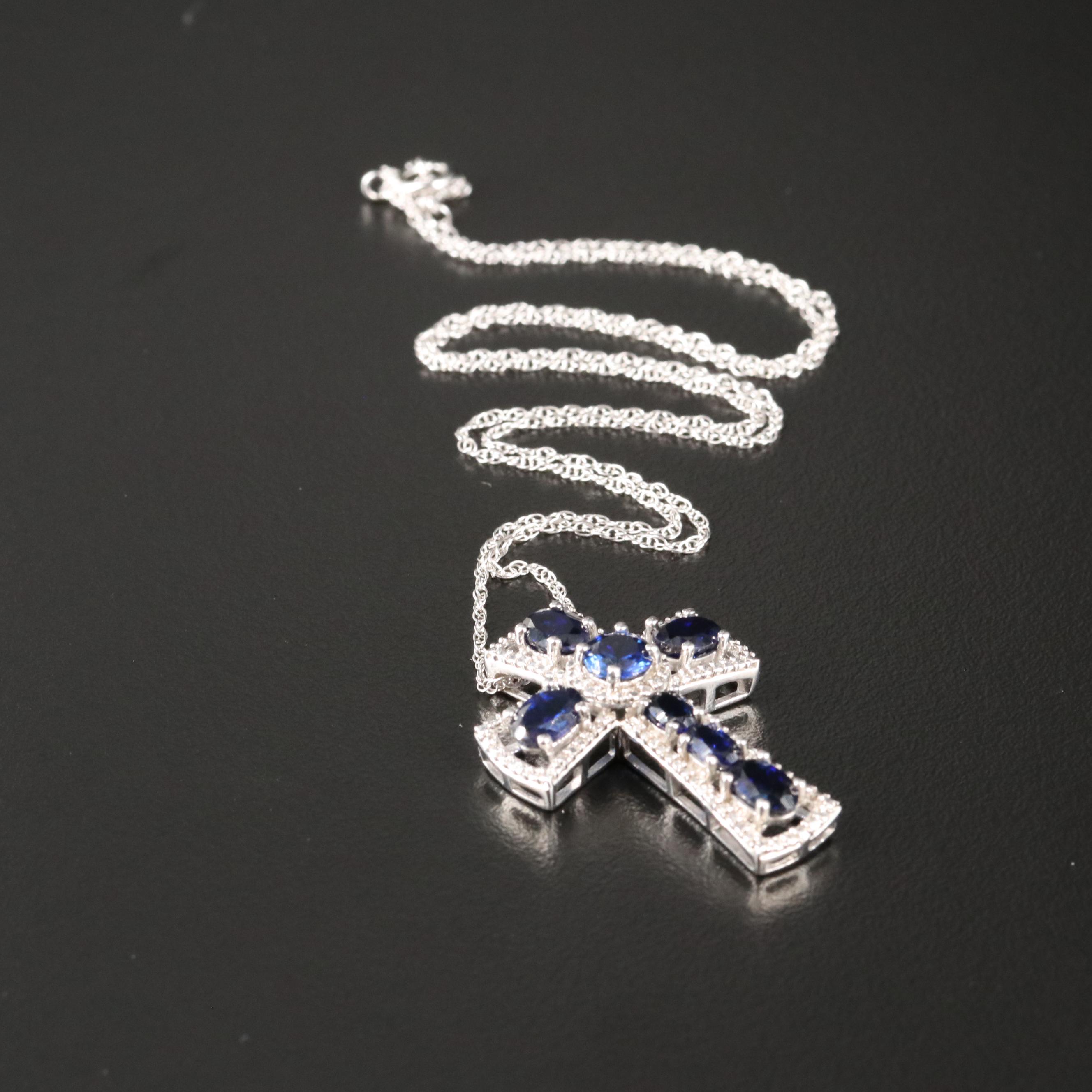Sterling Sapphire Cross Necklace