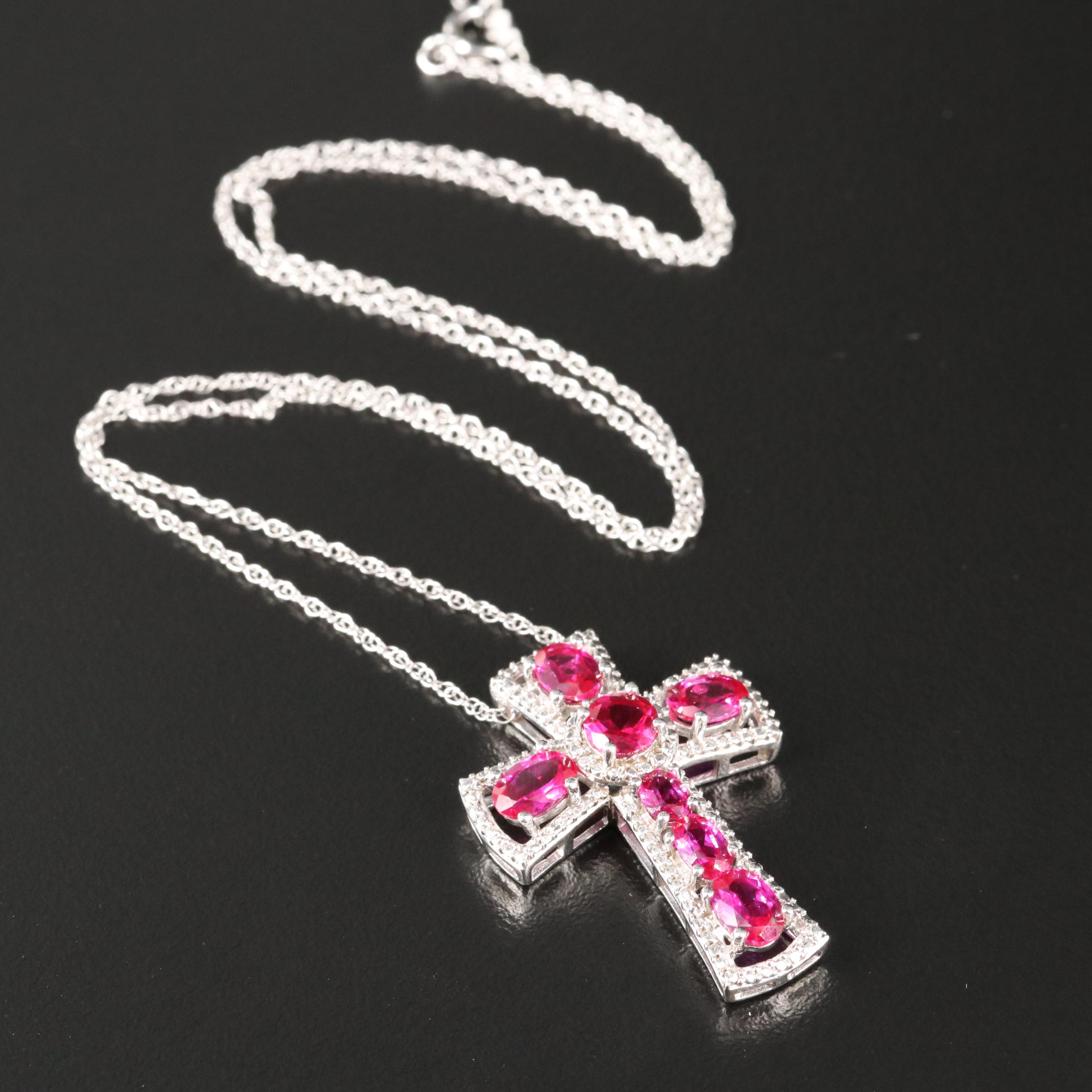 Sterling Ruby Cross Pendant Necklace