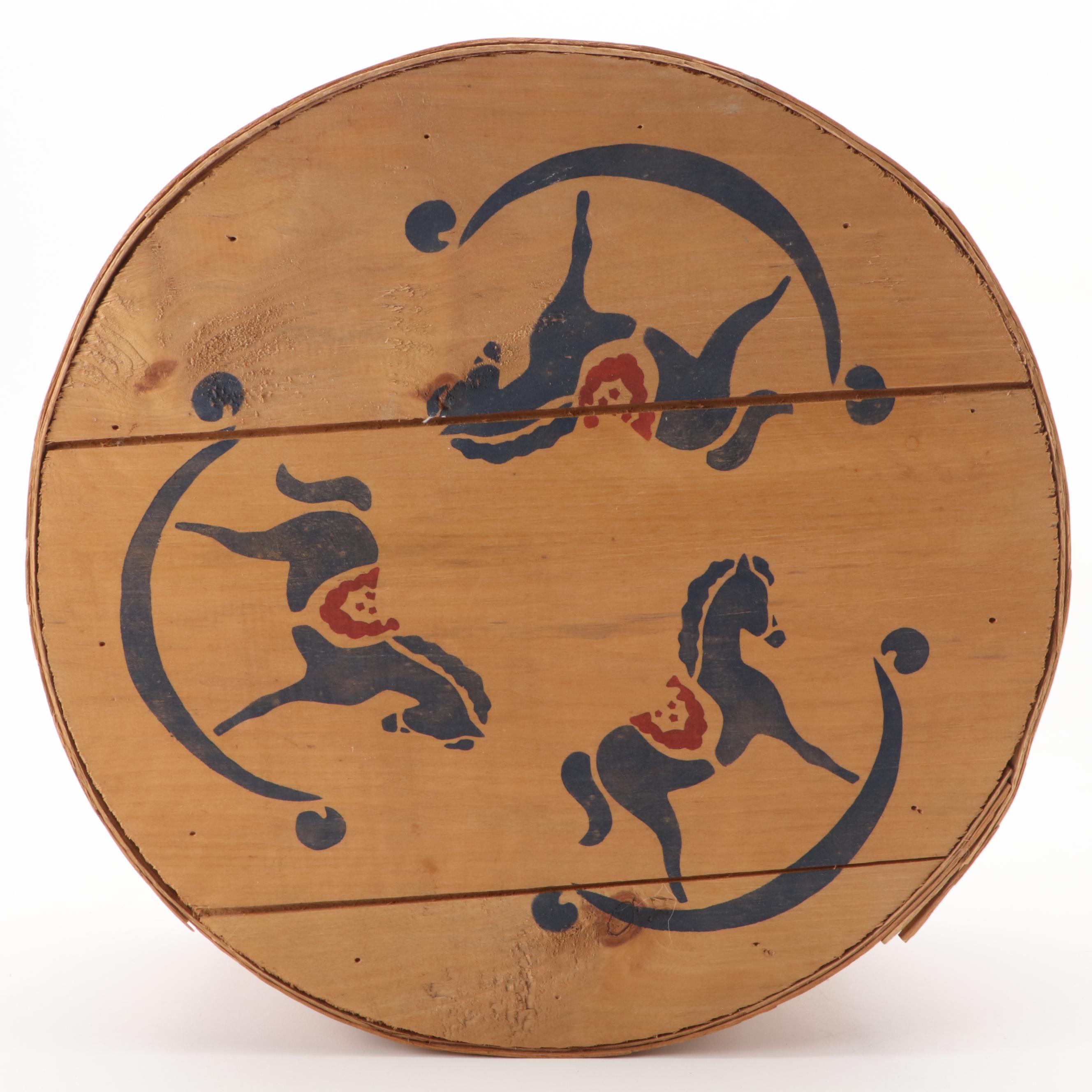 Stencil Decorated Bentwood Box with Other Boxes and Bread Board