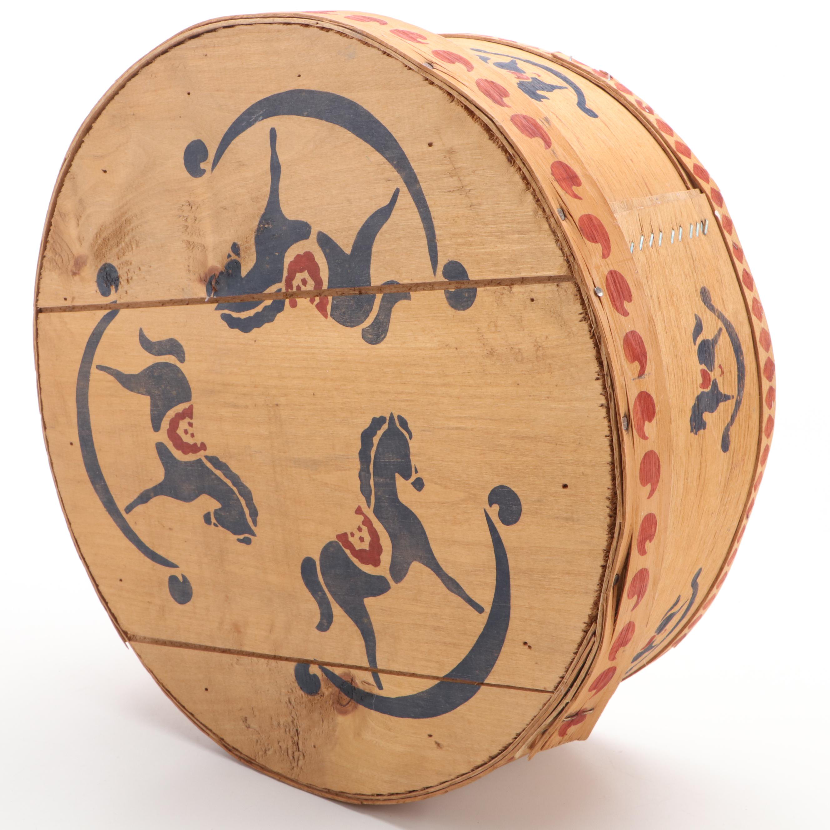 Stencil Decorated Bentwood Box with Other Boxes and Bread Board