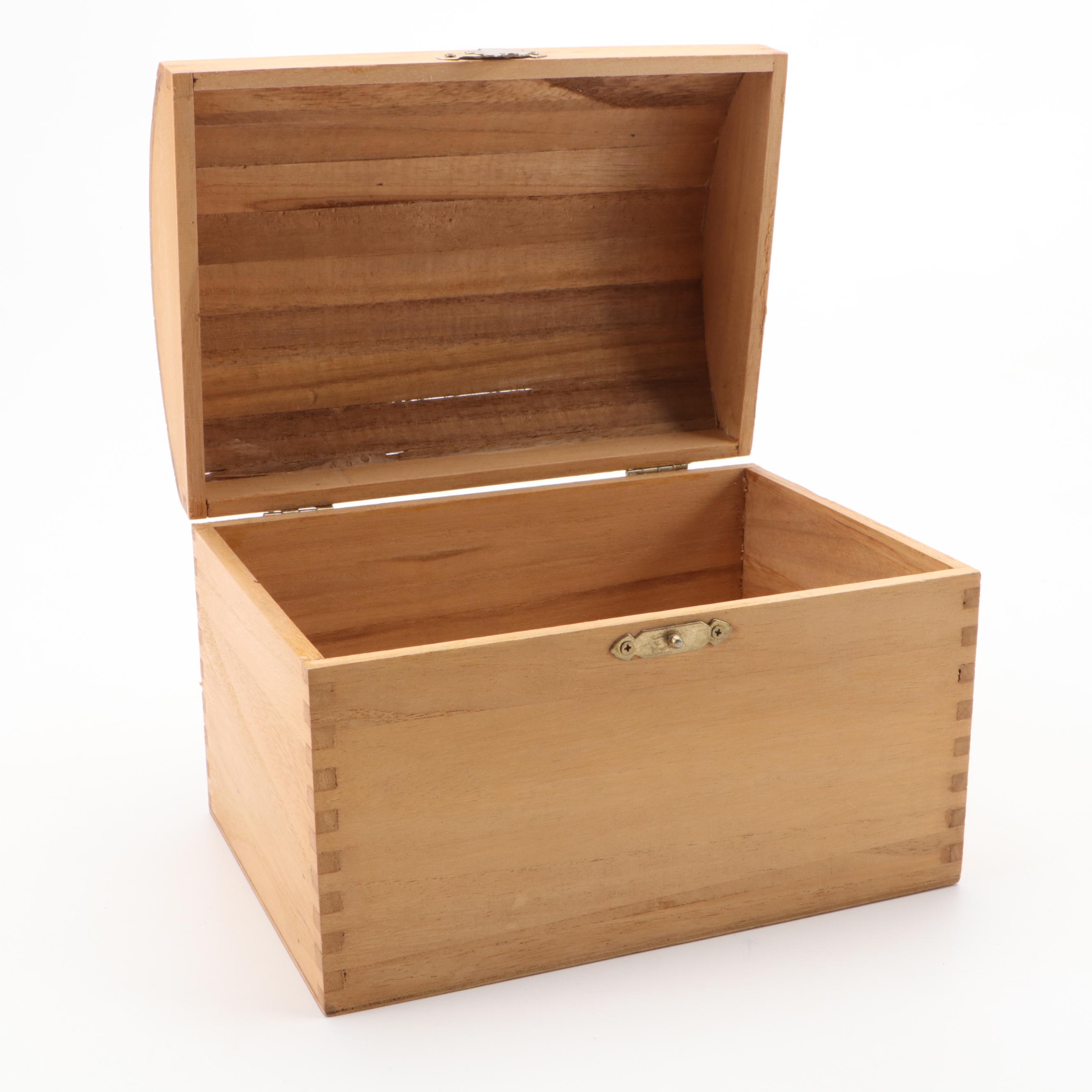 Stencil Decorated Bentwood Box with Other Boxes and Bread Board