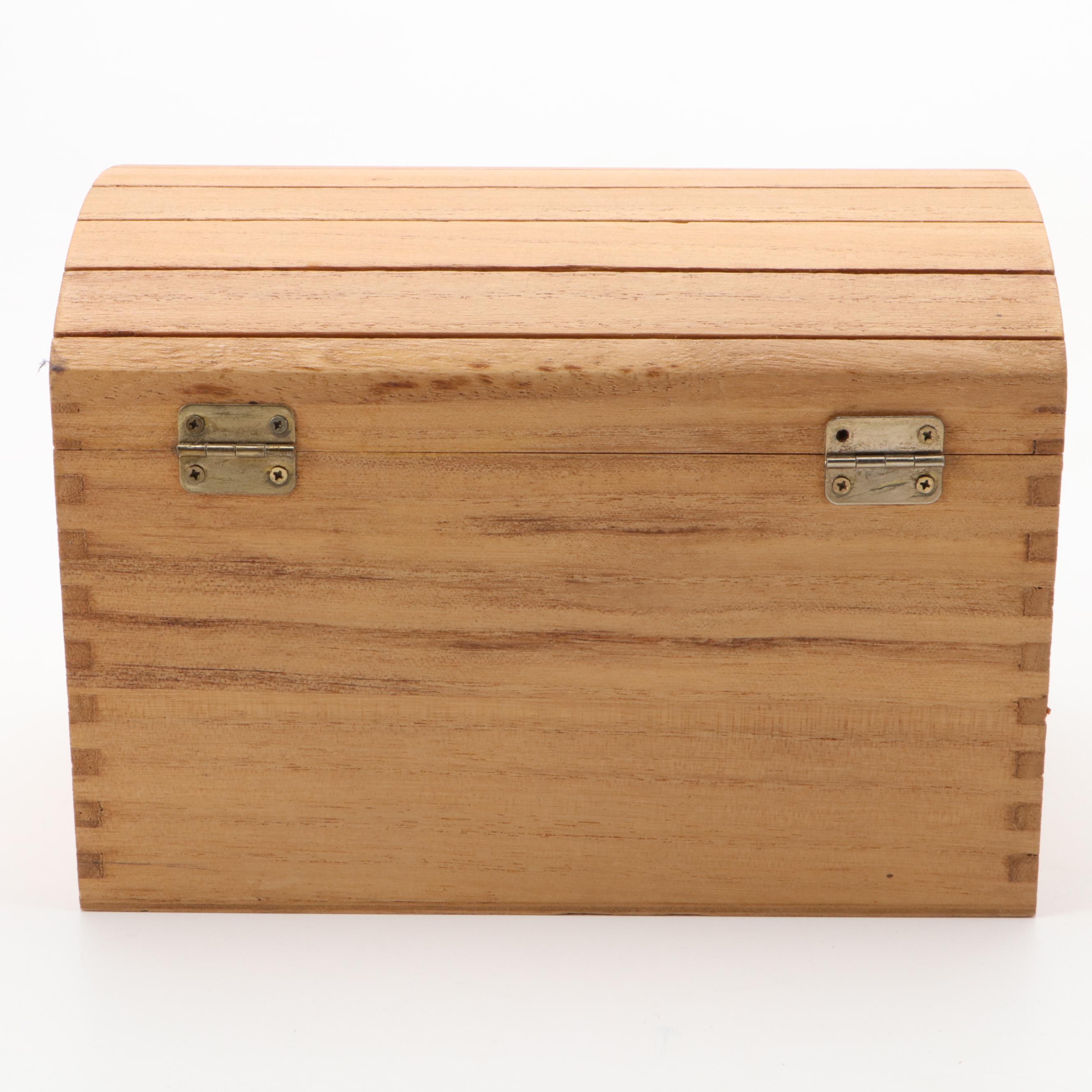 Stencil Decorated Bentwood Box with Other Boxes and Bread Board