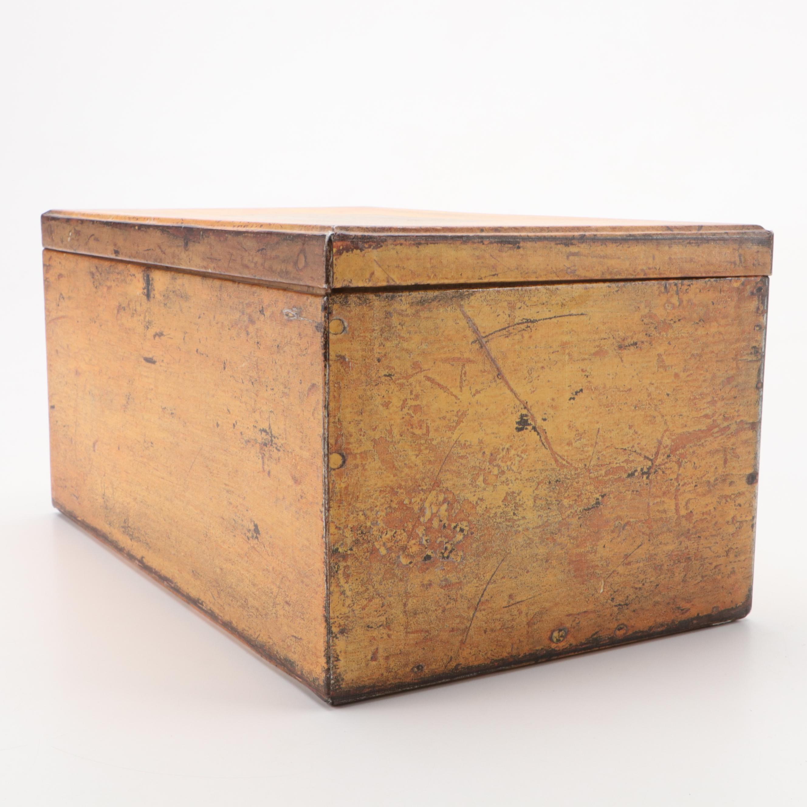 Stencil Decorated Bentwood Box with Other Boxes and Bread Board