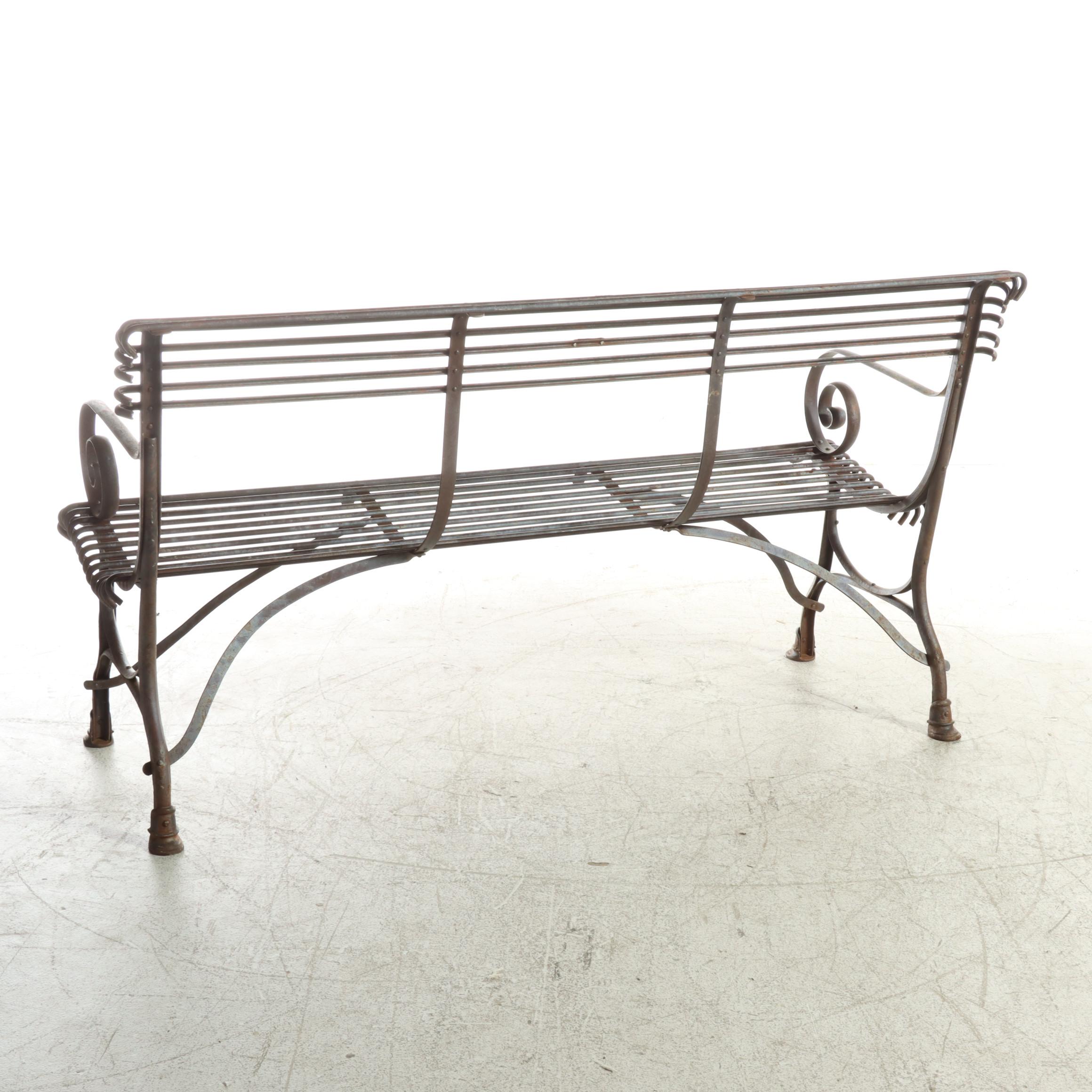 St. Sauveur French Iron Garden Bench, Early 20th Century