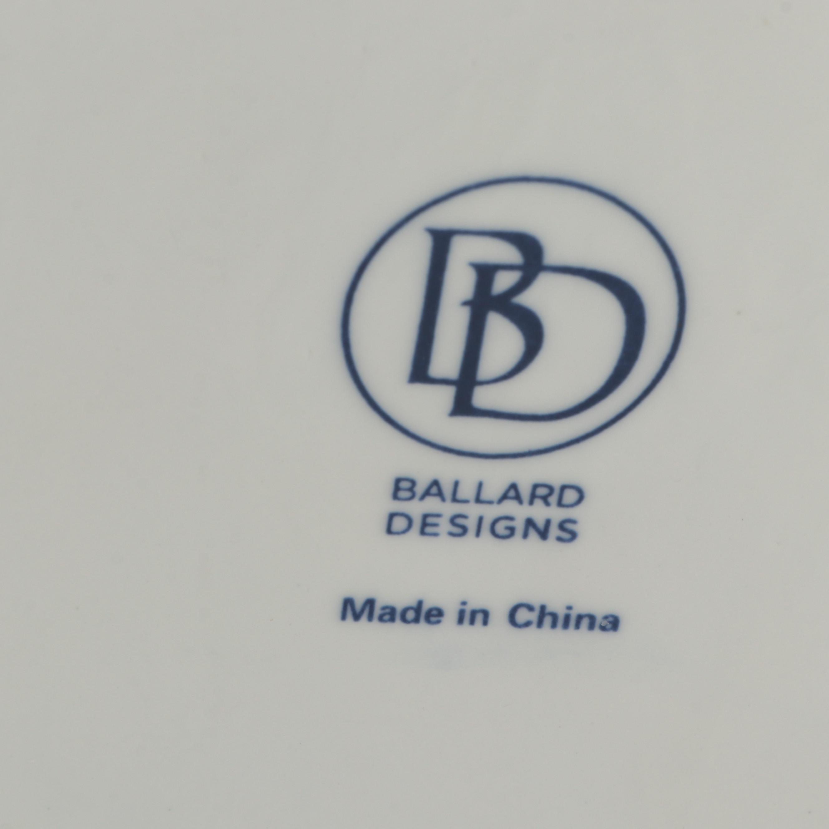 Ballard Designs Chinoiserie Blue and White Porcelain Rattan Handled Tray and Jar