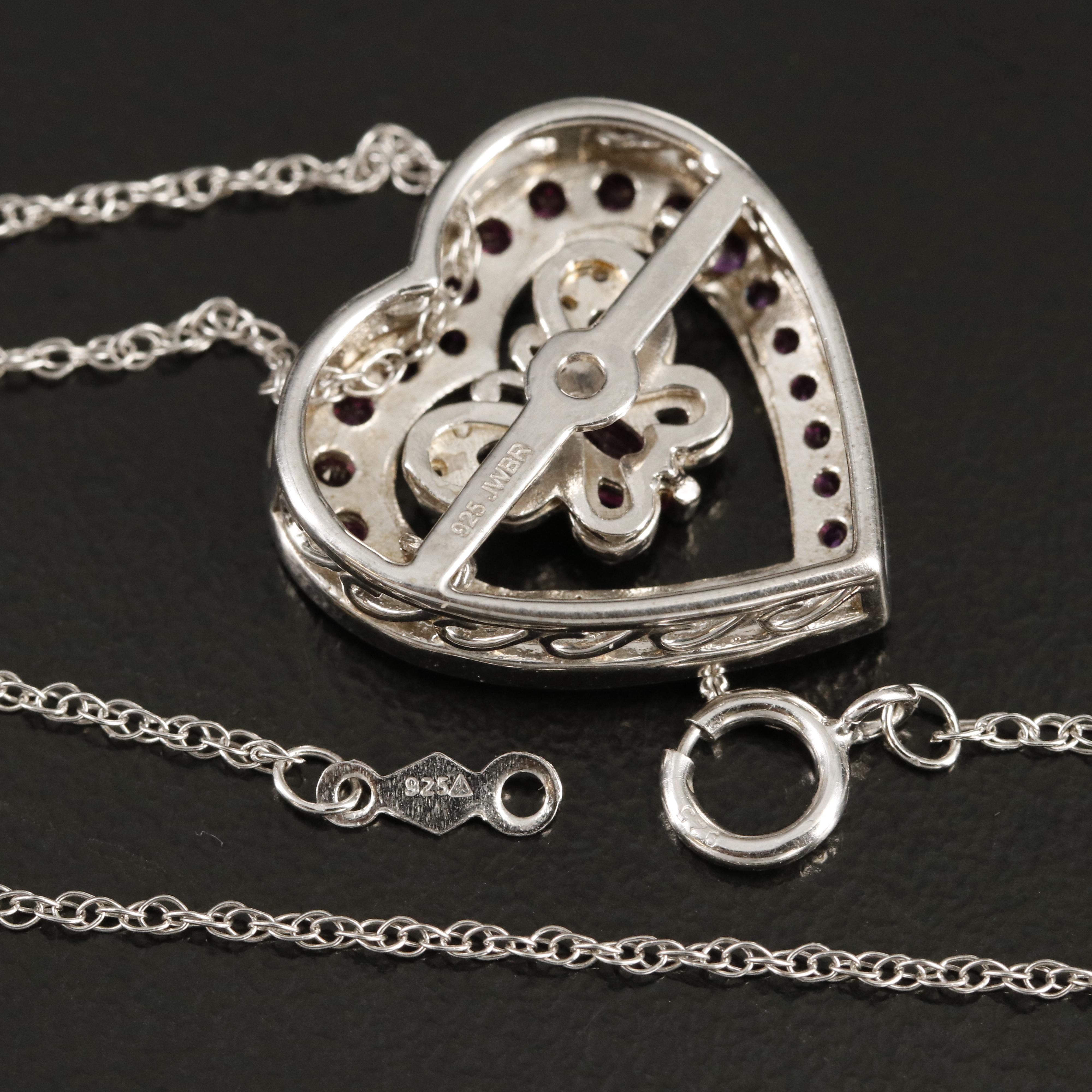 Sterling Ruby and White Sapphire Butterfly Heart Tremble Pendant Necklace