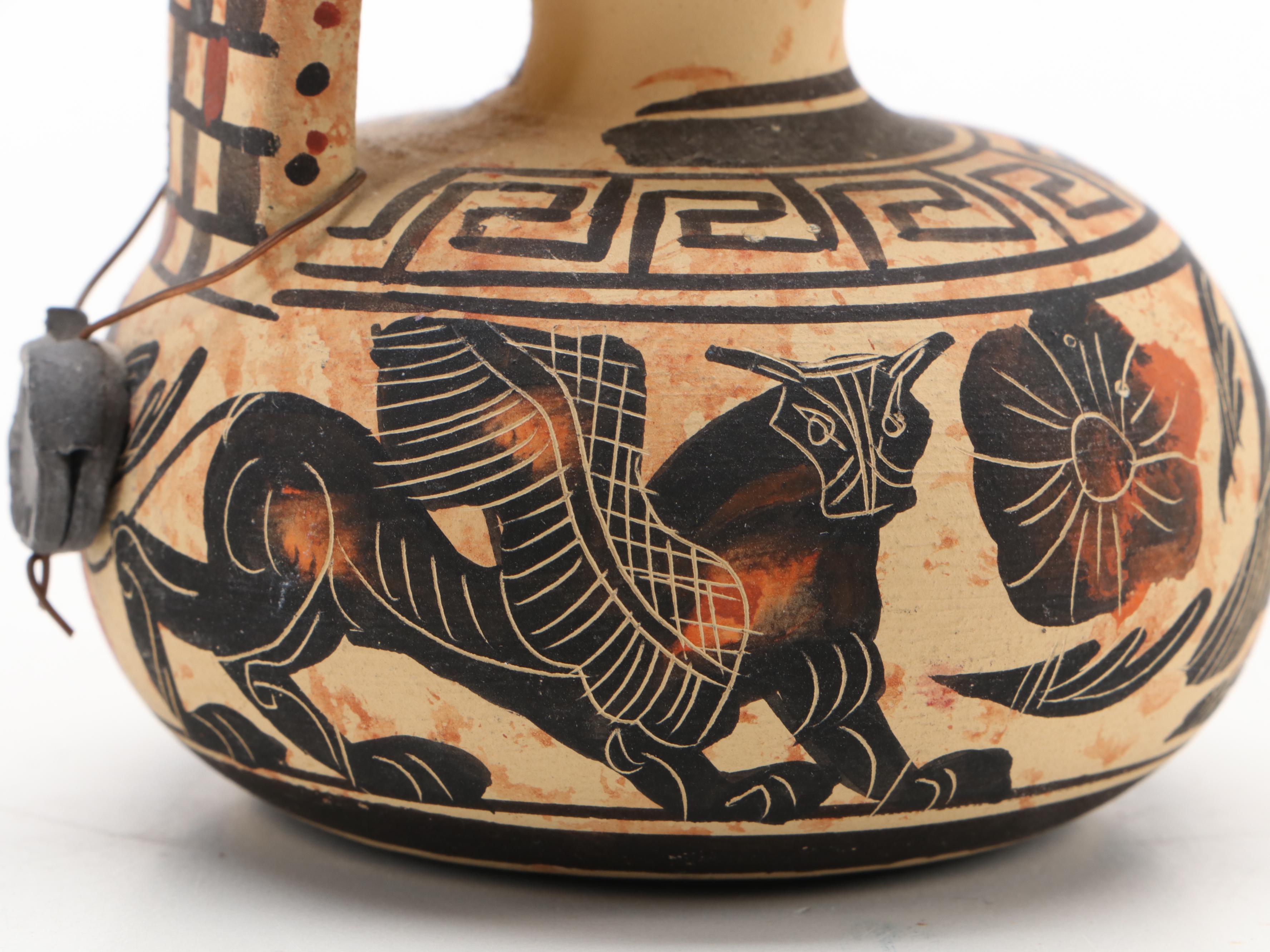 Artist Signed Pottery Olla and Vessels with Grecian Museum Replica Jar