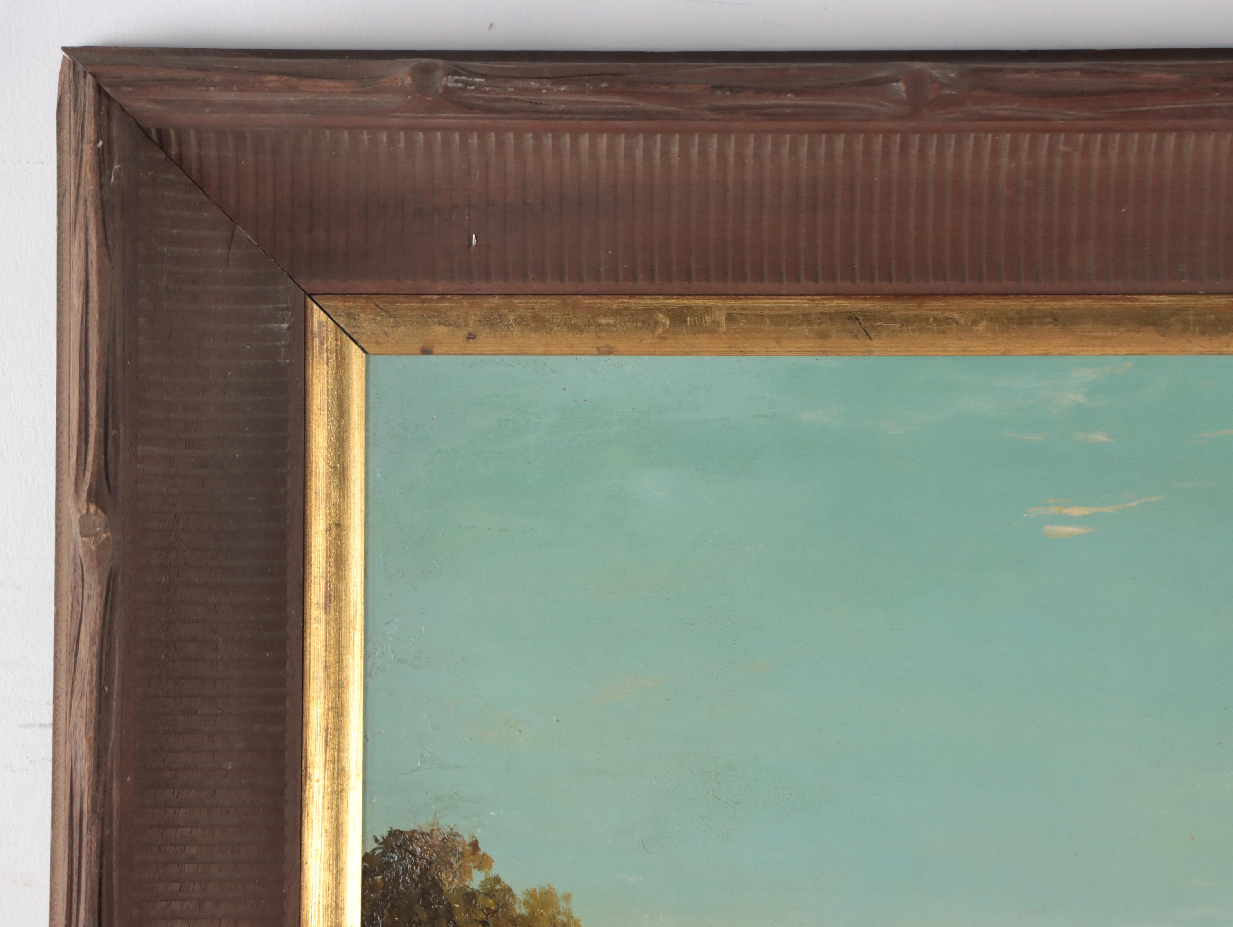 Landscape with Man Fishing Oil Painting, Early to Mid-20th Century