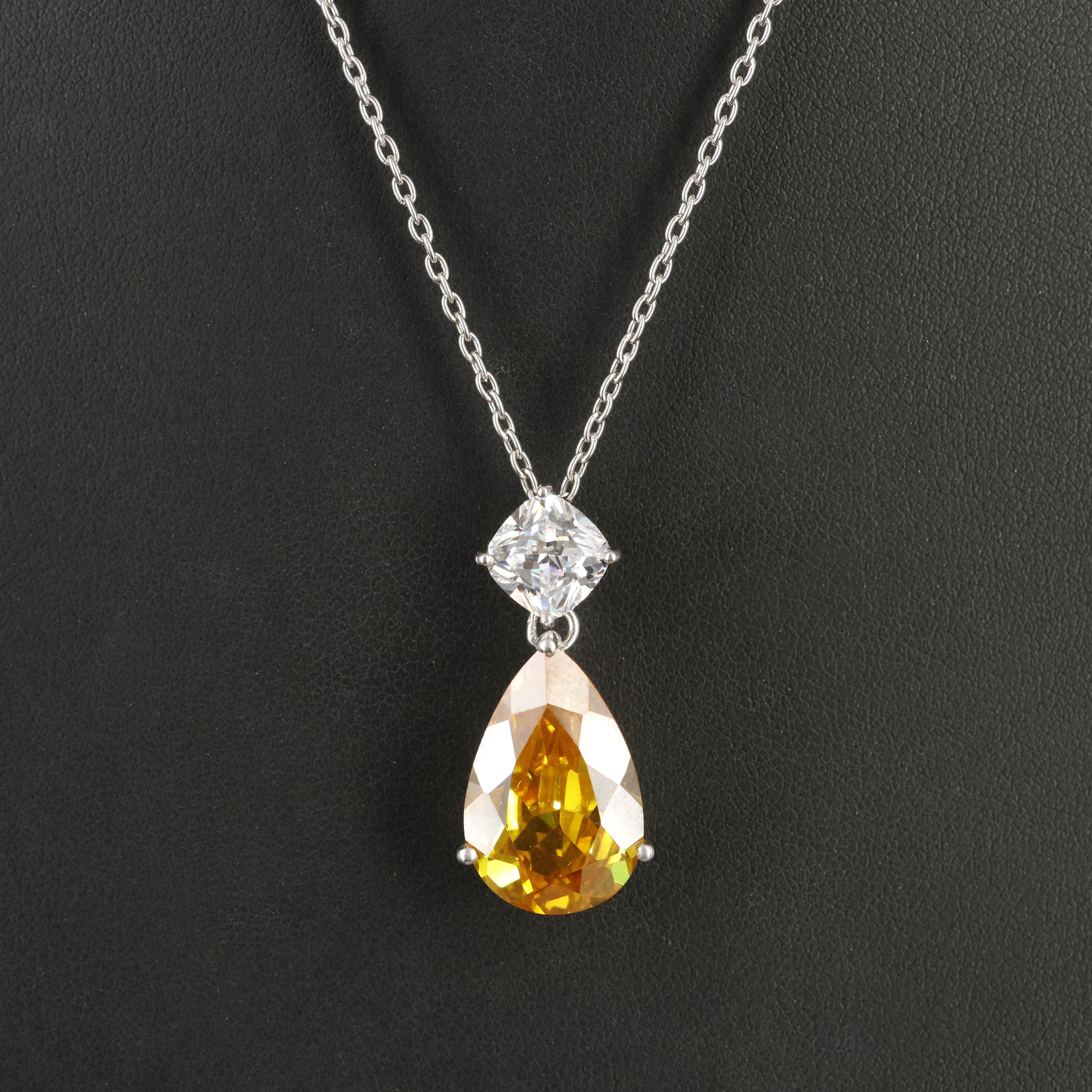 Sterling Yellow and White Cubic Zirconia Pendant Necklace