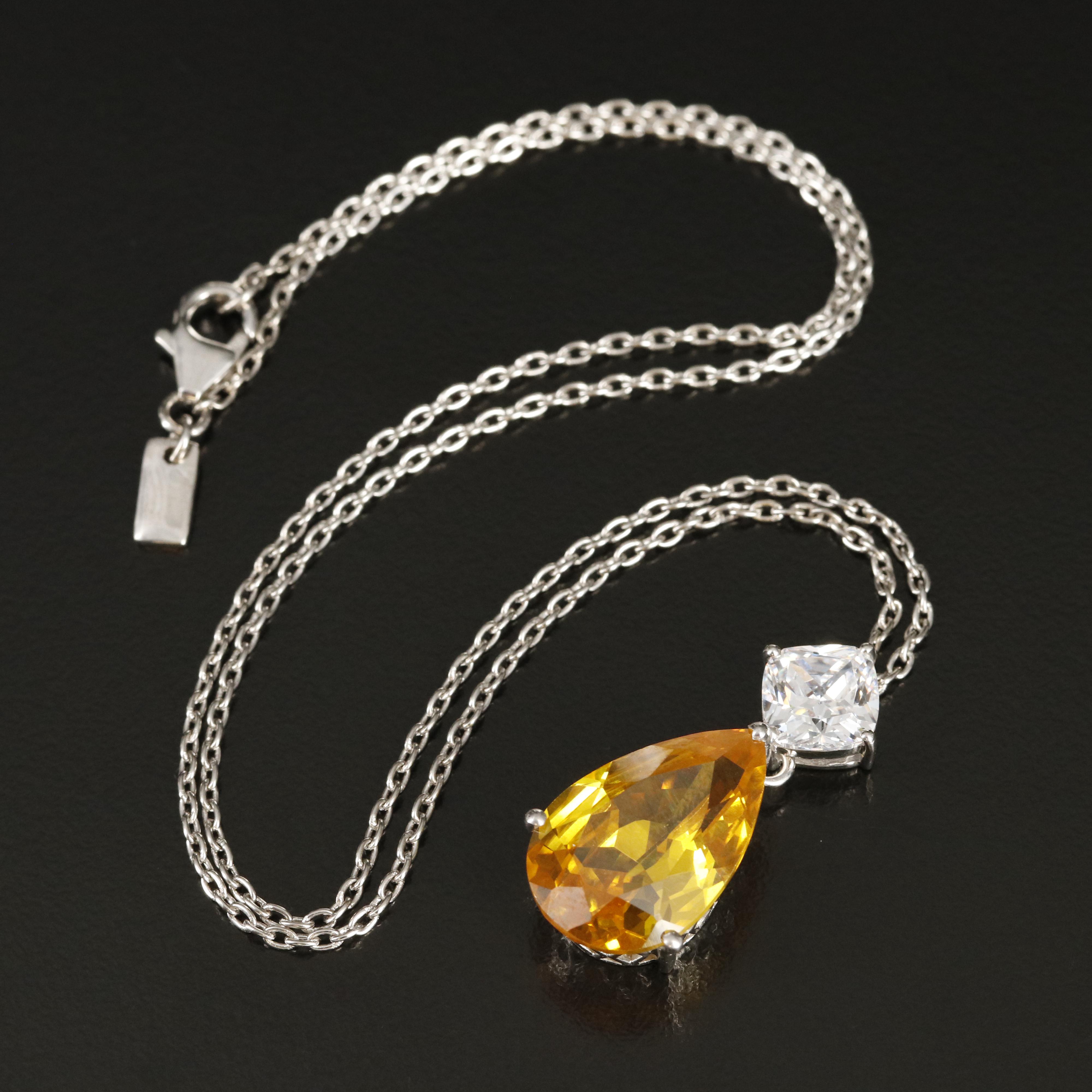 Sterling Yellow and White Cubic Zirconia Pendant Necklace