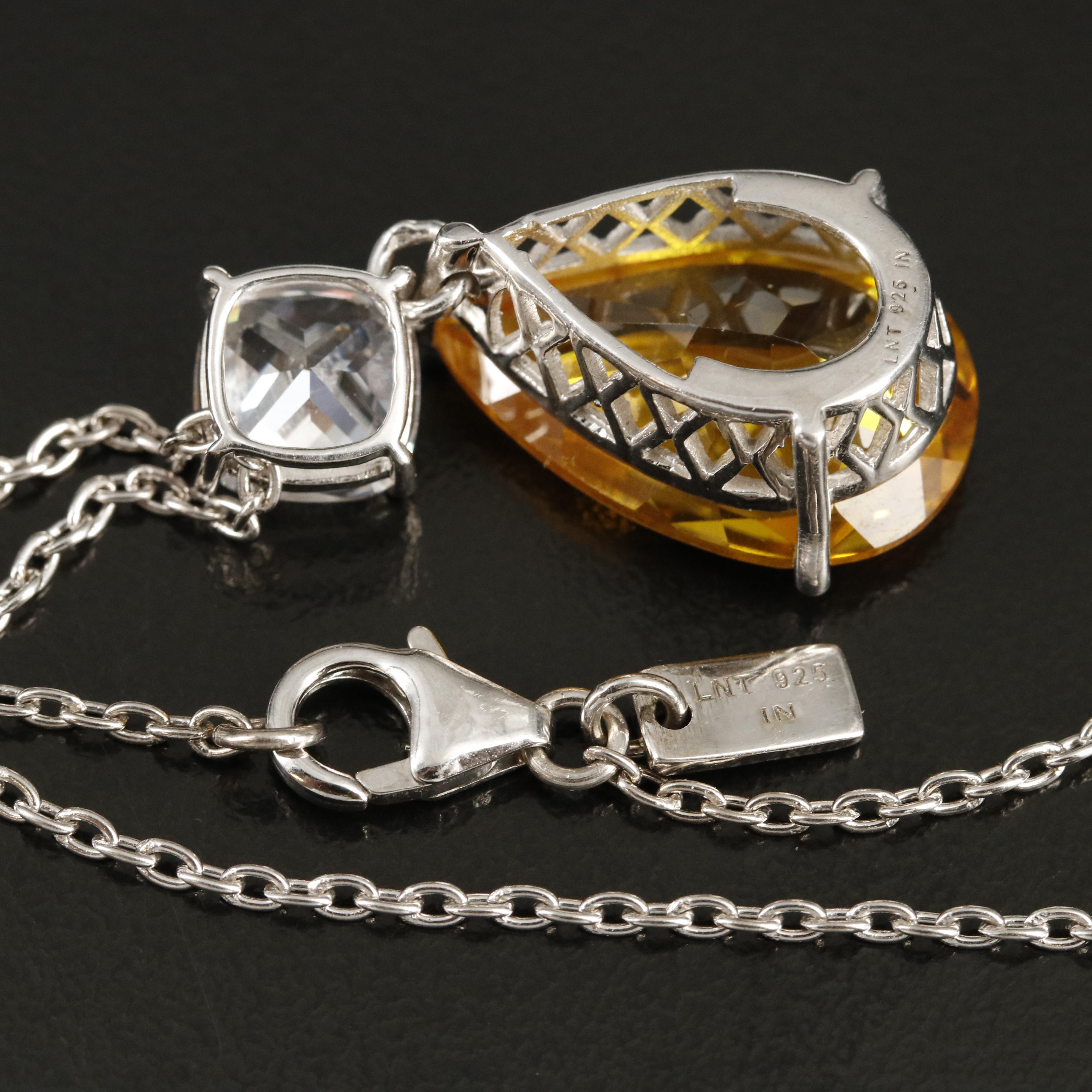 Sterling Yellow and White Cubic Zirconia Pendant Necklace