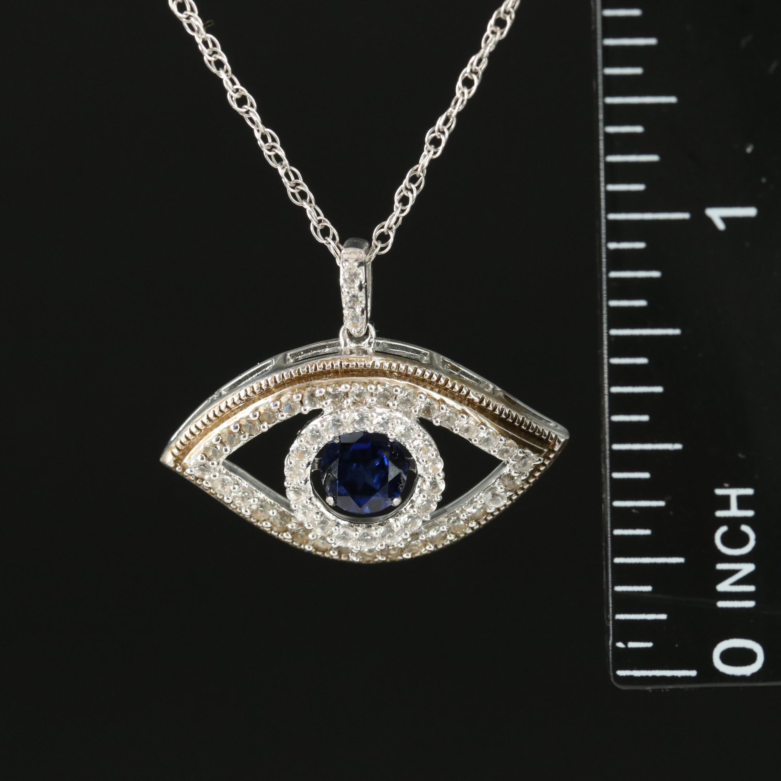 Sterling Sapphire Evil Eye Trembler Pendant Necklace