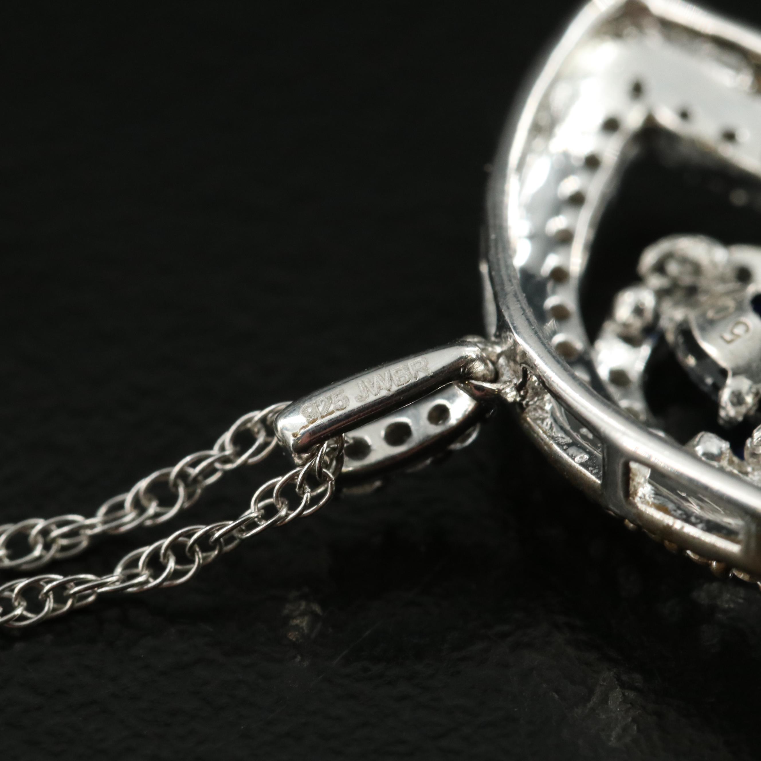 Sterling Sapphire Evil Eye Trembler Pendant Necklace