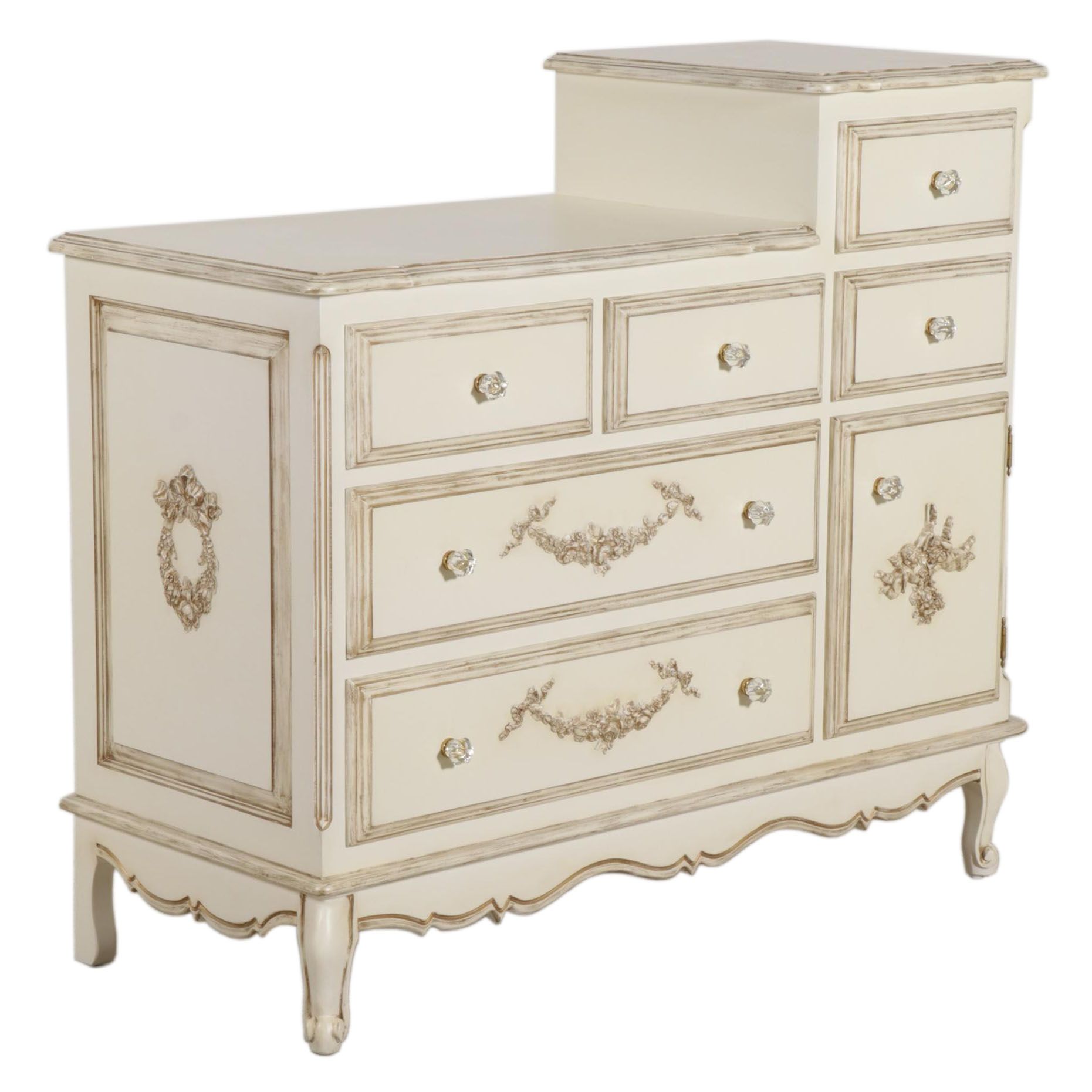 Louis XV Style Ivory-Finished Changing Table and Chest of Drawers