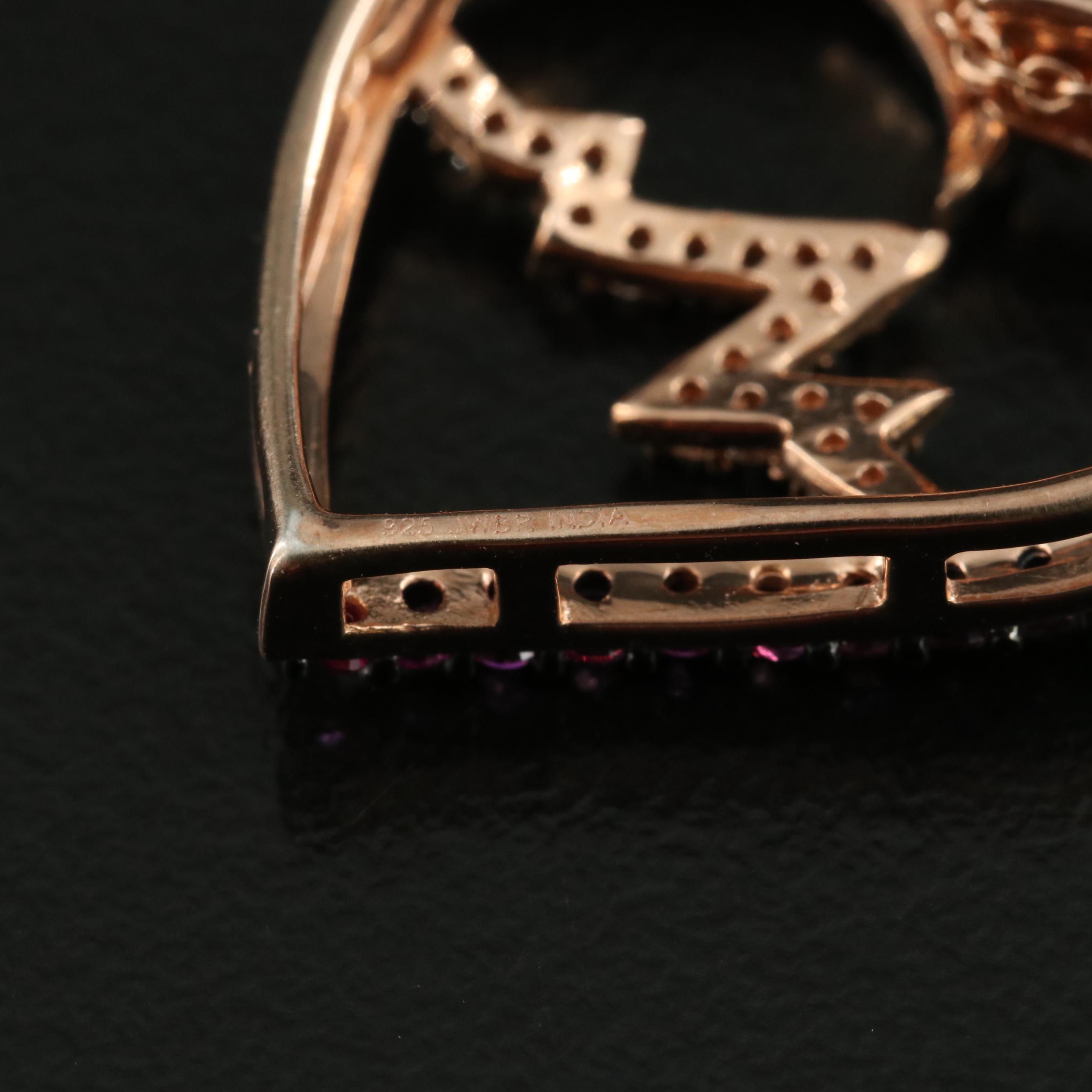 Sterling Ruby and Sapphire Heartbeat and Heart Pendant Necklace