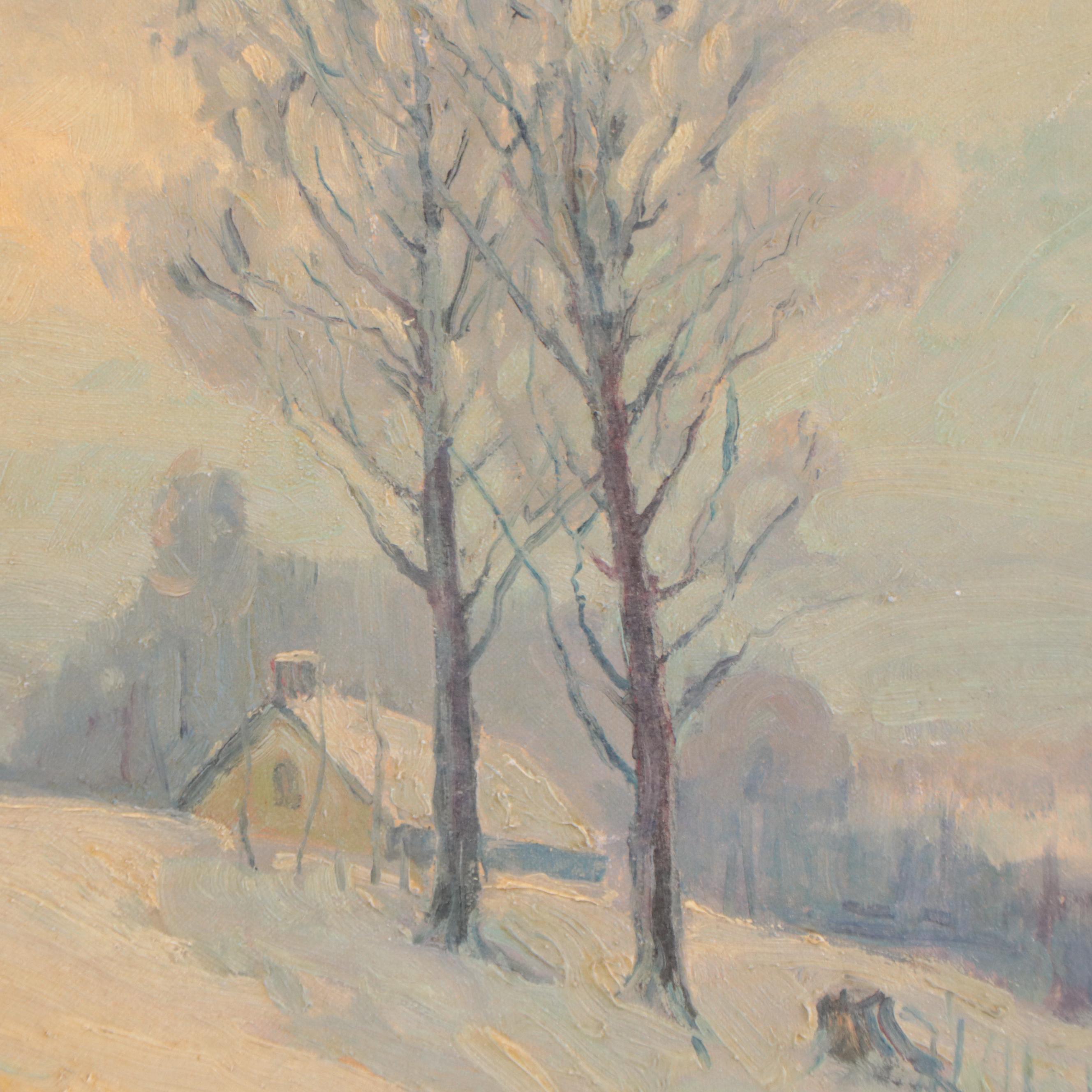 C. W. Boeringer Winter Landscape Oil Painting "Snow Scene Erlanger," 1941