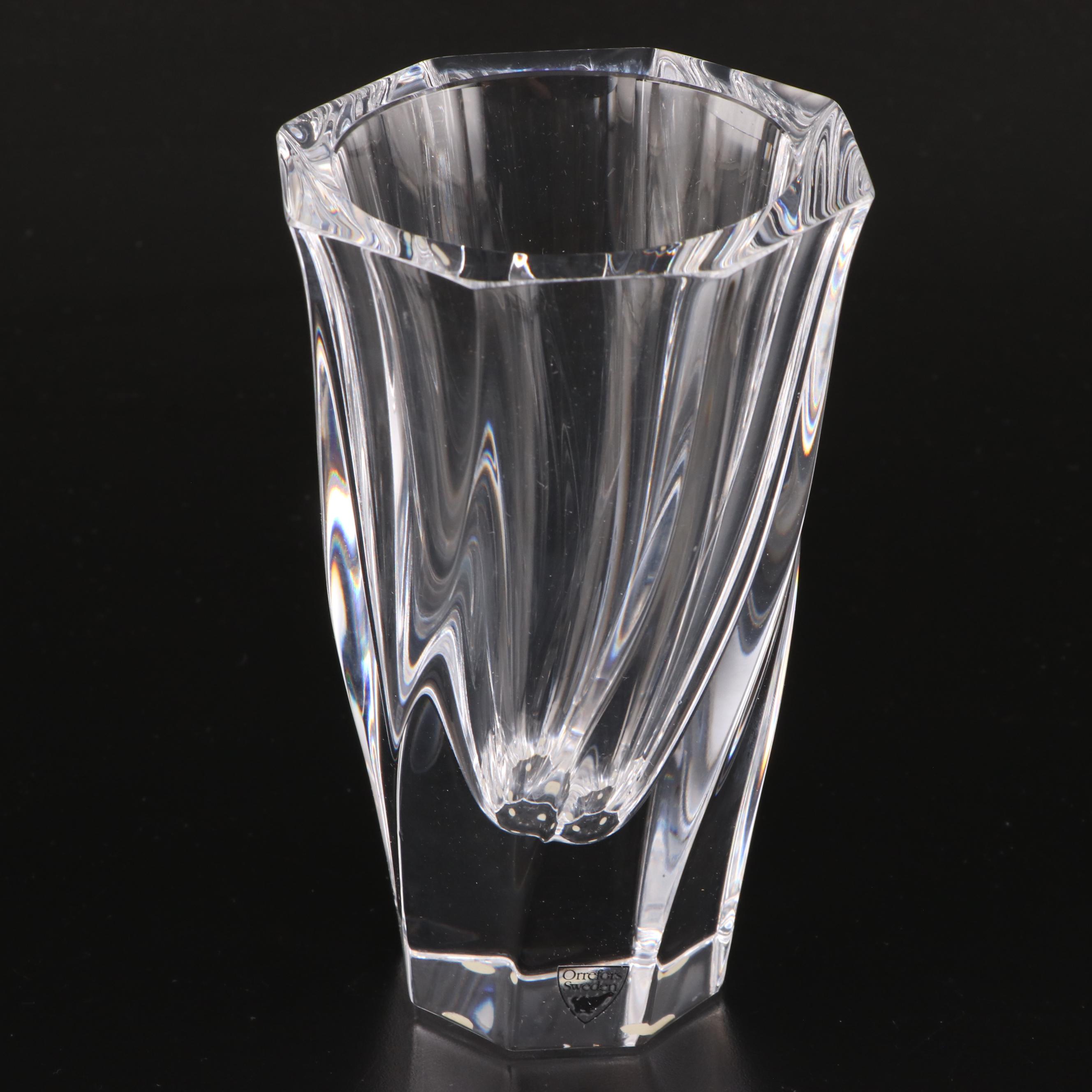 Orrefors "Residence" Glass Vase and Bowl with Val St. Lambert Crystal Bowl