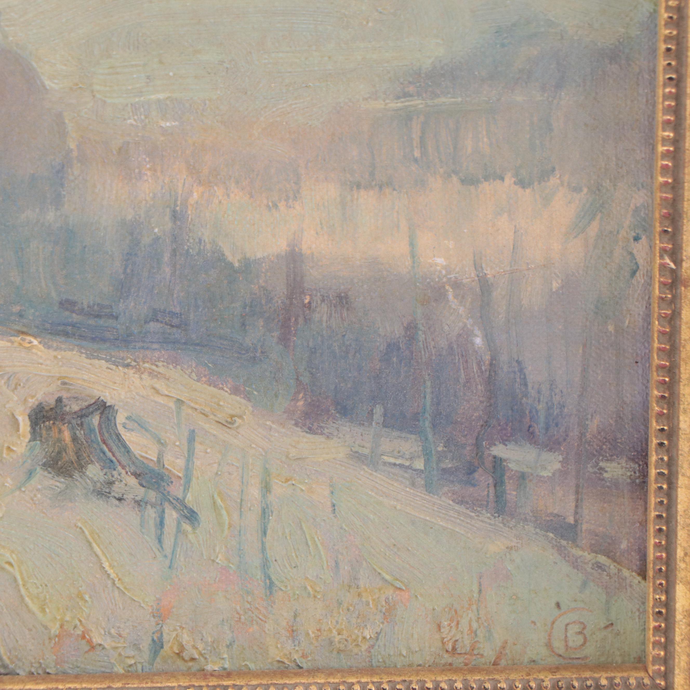 C. W. Boeringer Winter Landscape Oil Painting "Snow Scene Erlanger," 1941