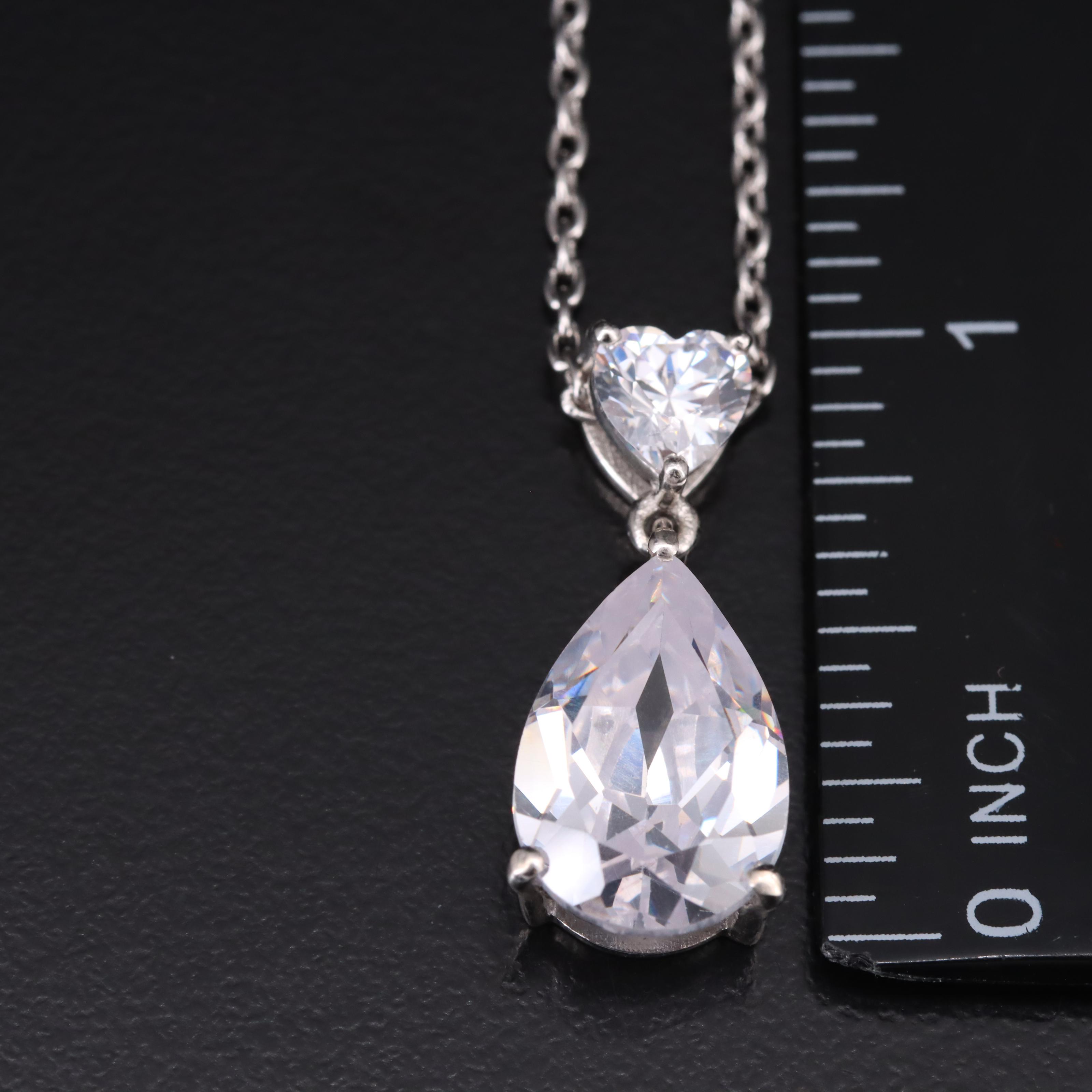 Sterling Cubic Zirconia Teardrop Pendant Necklace