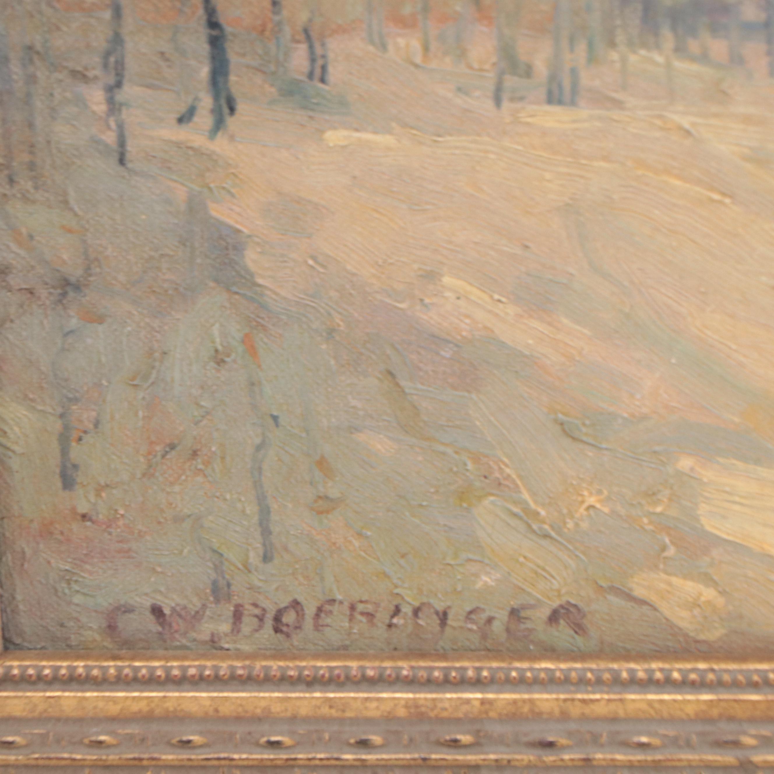 C. W. Boeringer Winter Landscape Oil Painting "Snow Scene Erlanger," 1941