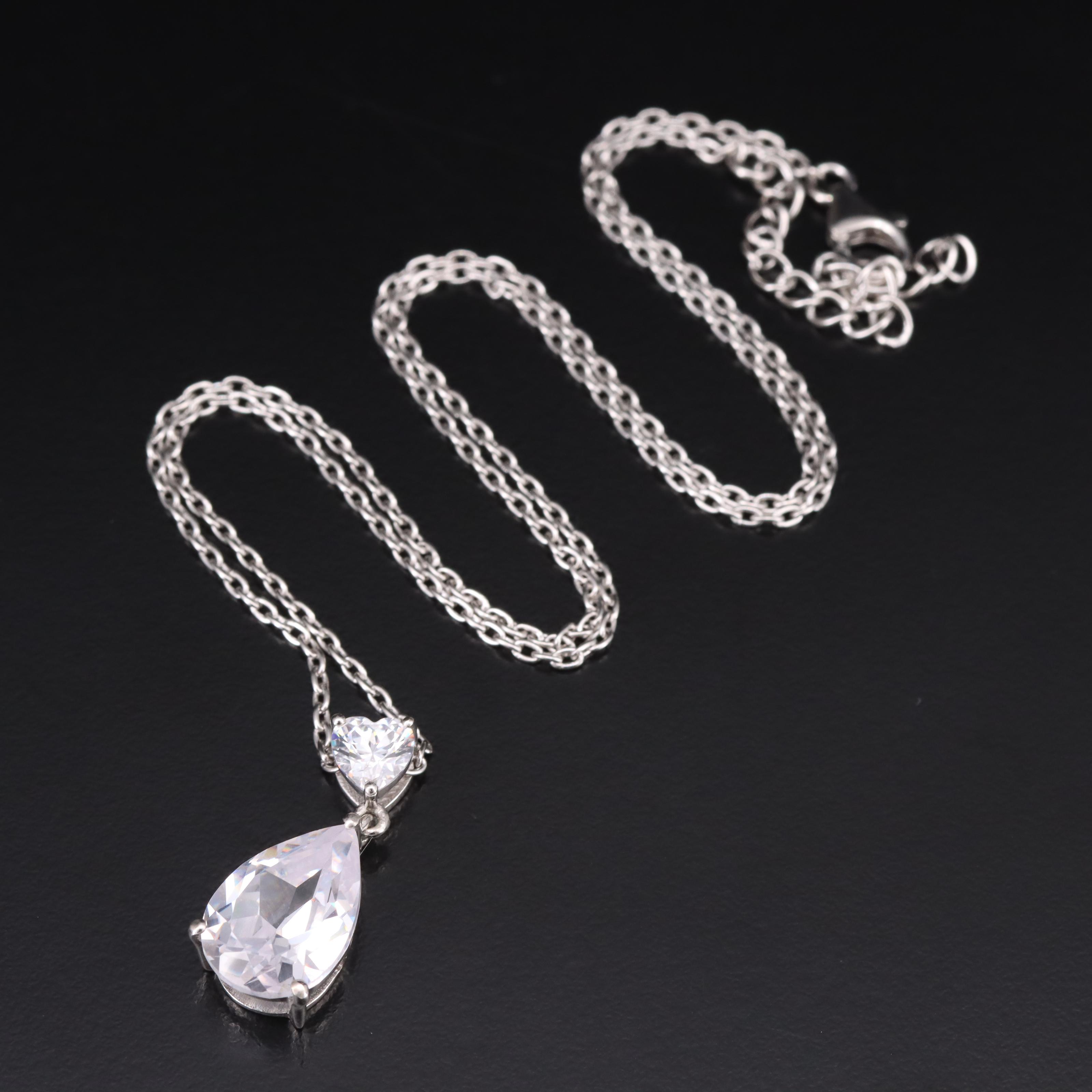 Sterling Cubic Zirconia Teardrop Pendant Necklace