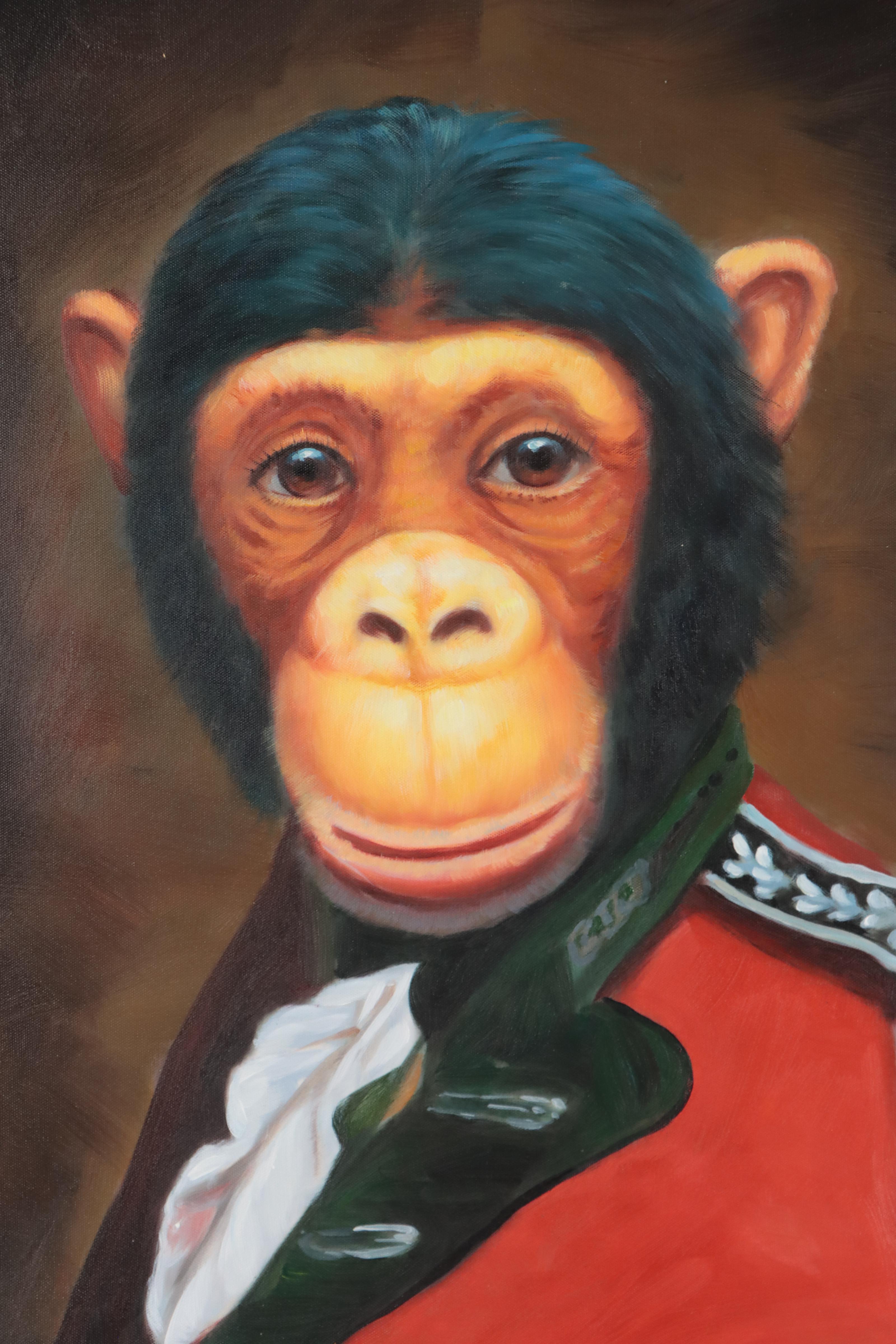 Chimpanzee in Military Uniform Oil Painting