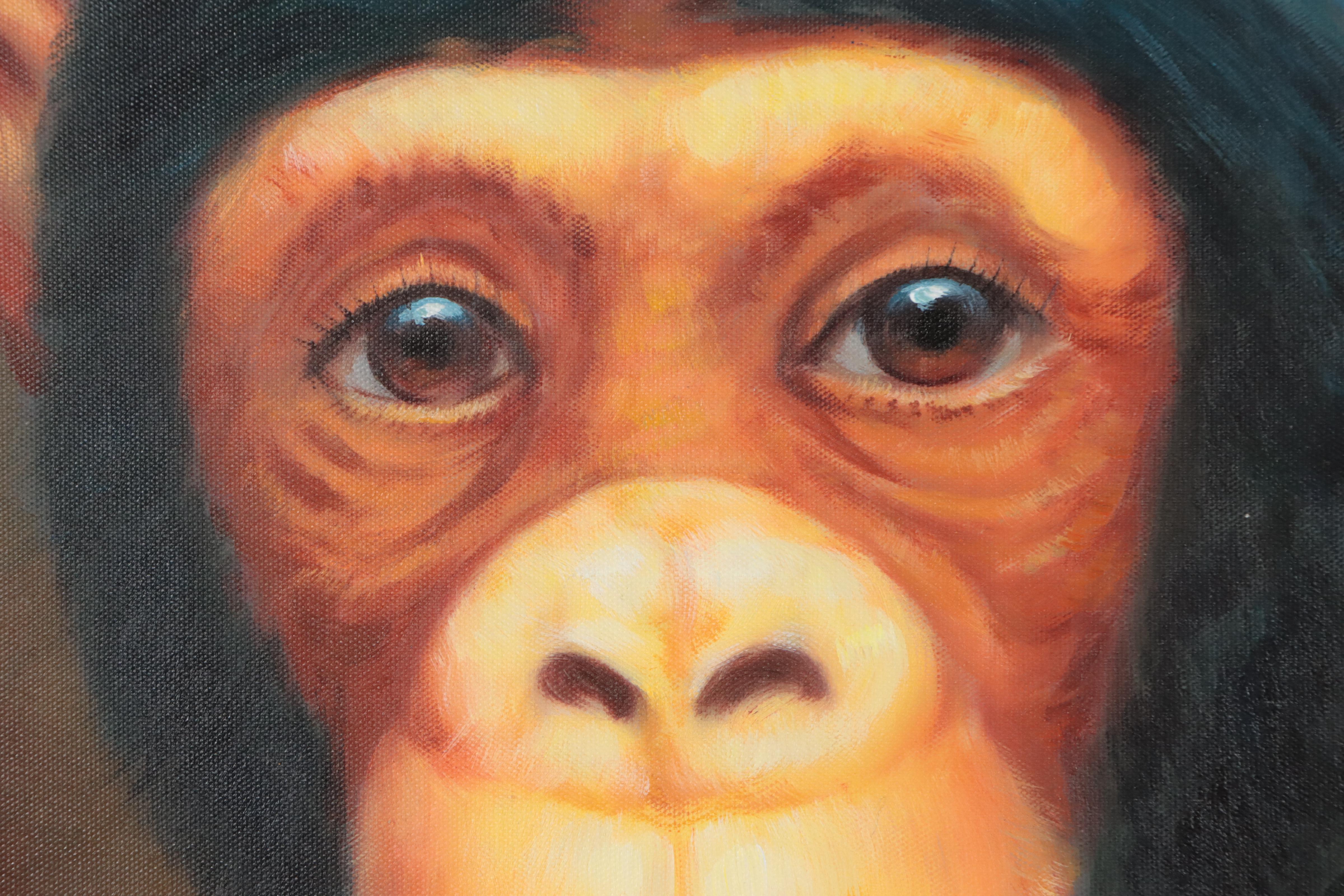 Chimpanzee in Military Uniform Oil Painting