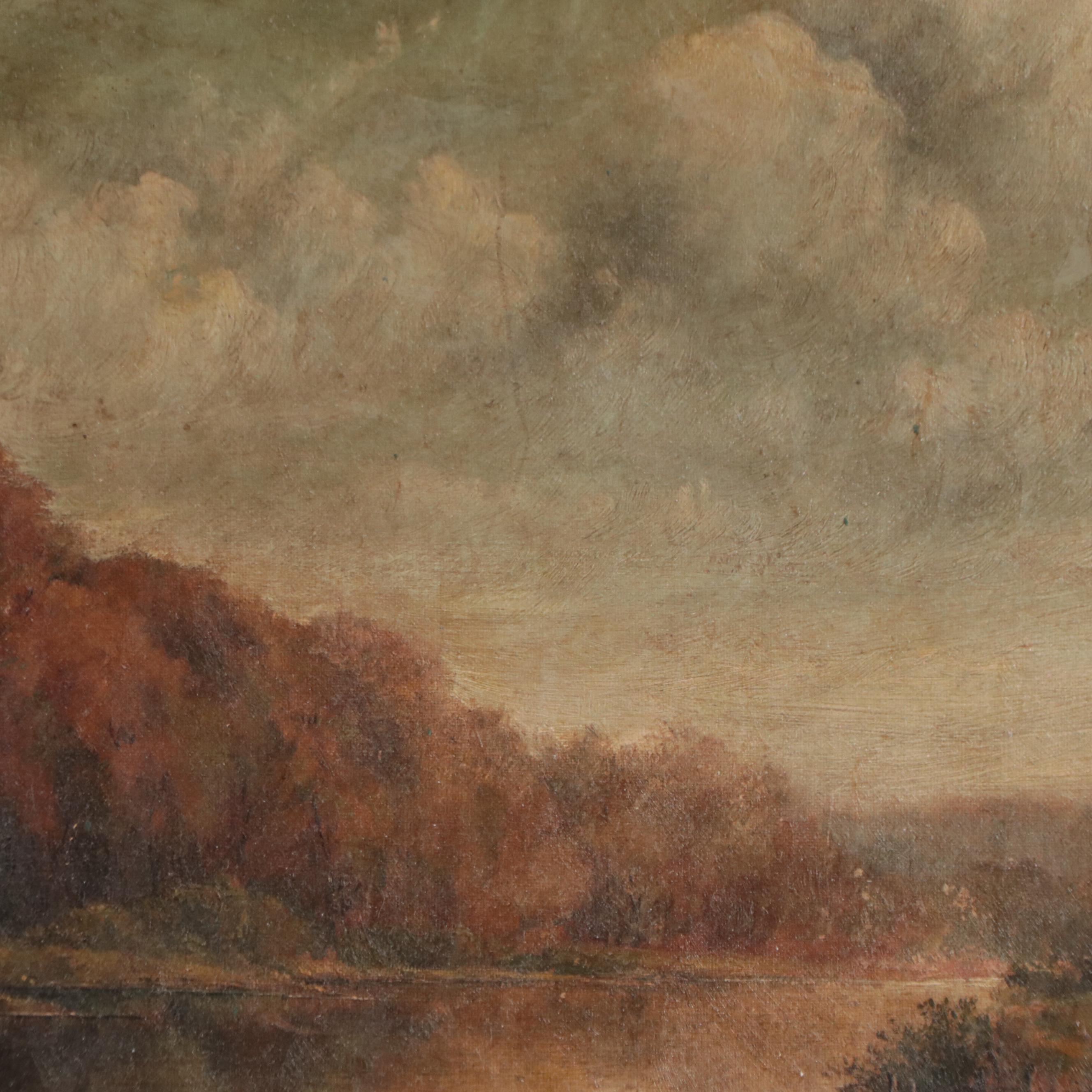 Romantic River Landscape Oil Painting, Circa 1900