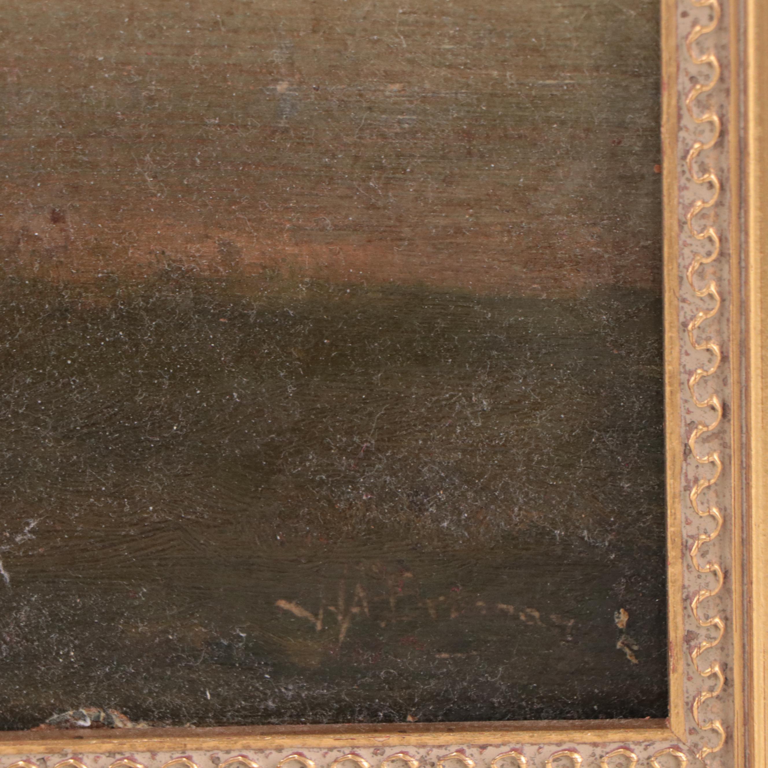 Romantic River Landscape Oil Painting, Circa 1900