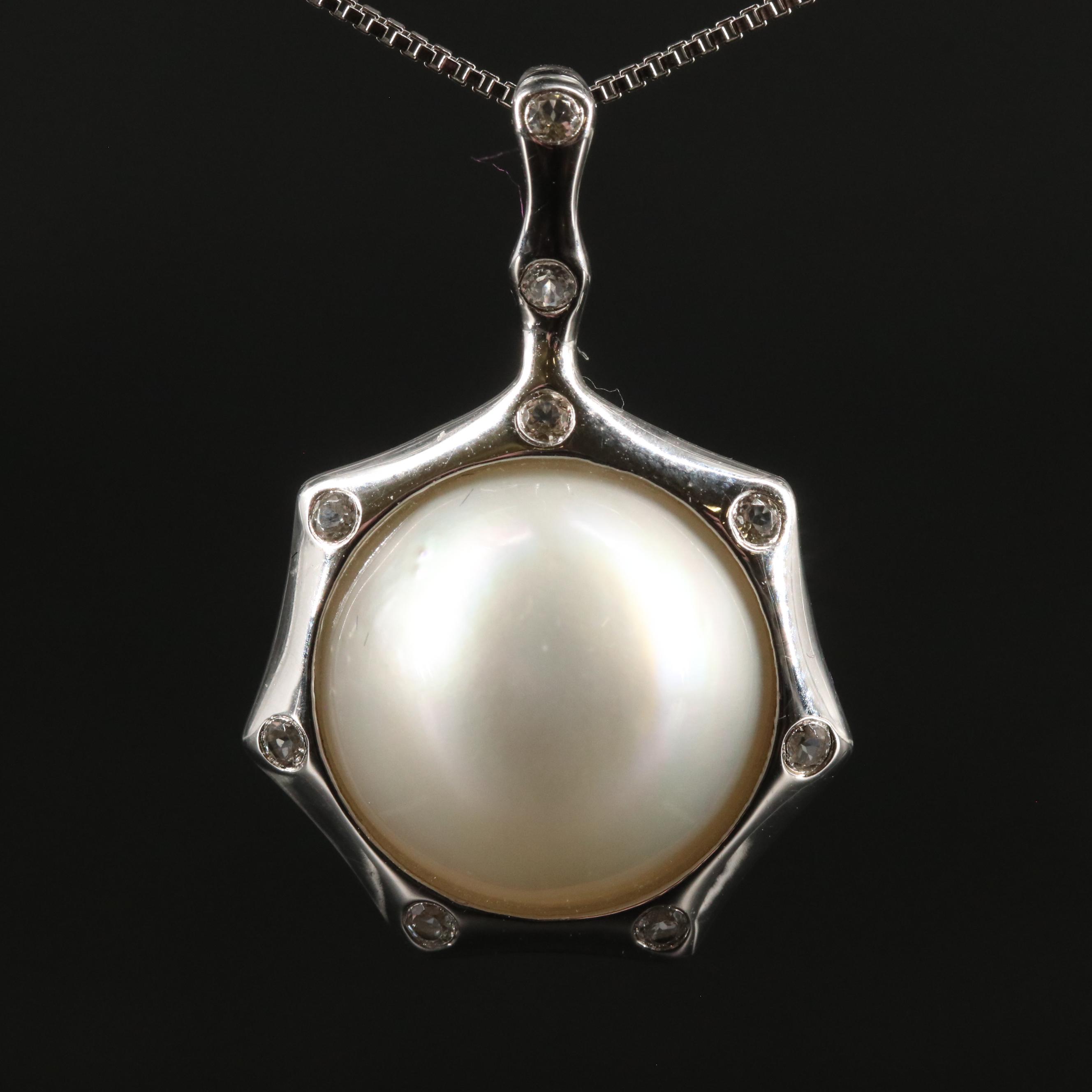 Sterling Pearl and White Topaz Pendant Necklace