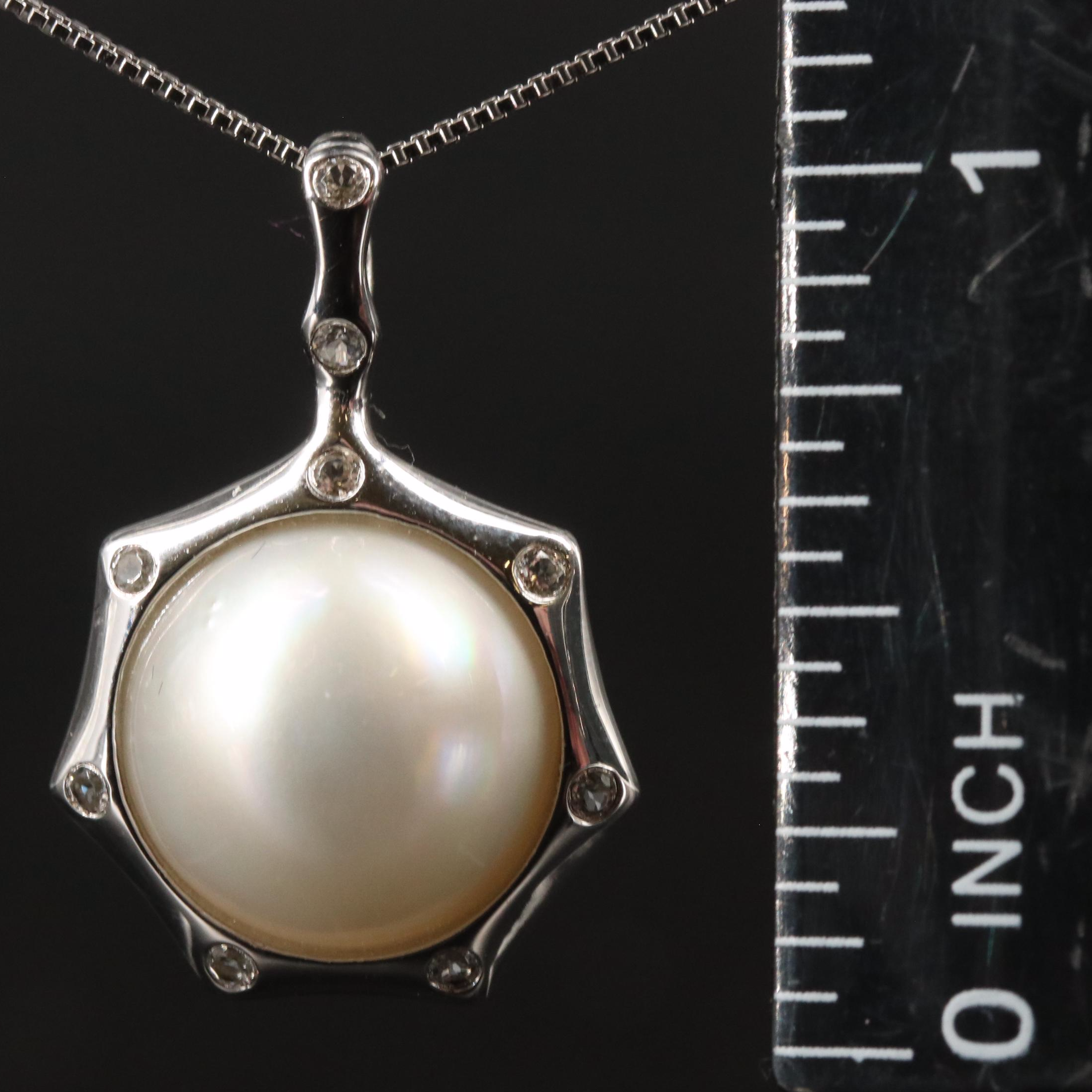 Sterling Pearl and White Topaz Pendant Necklace