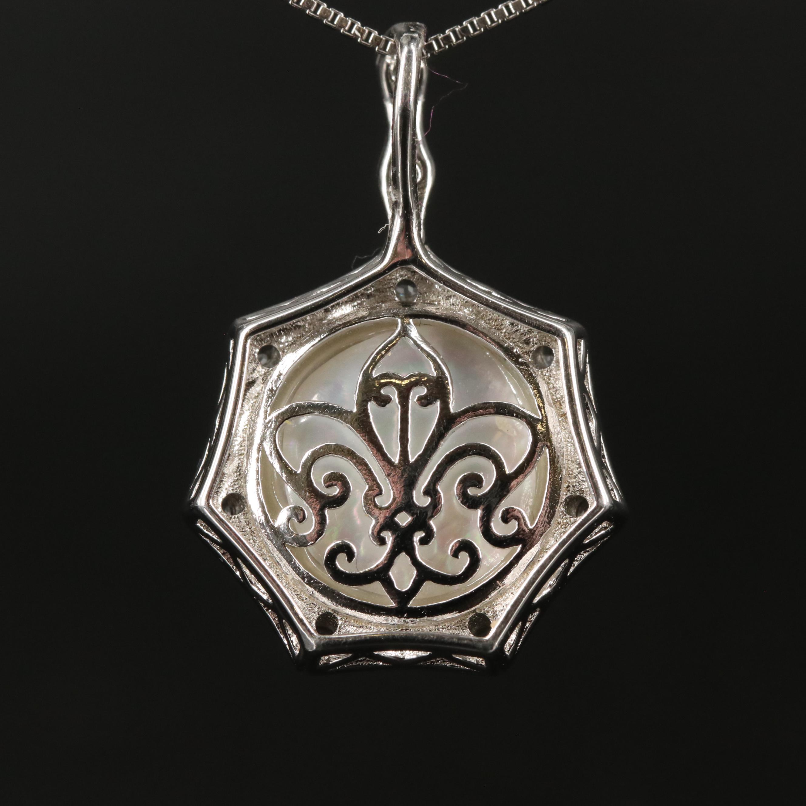 Sterling Pearl and White Topaz Pendant Necklace