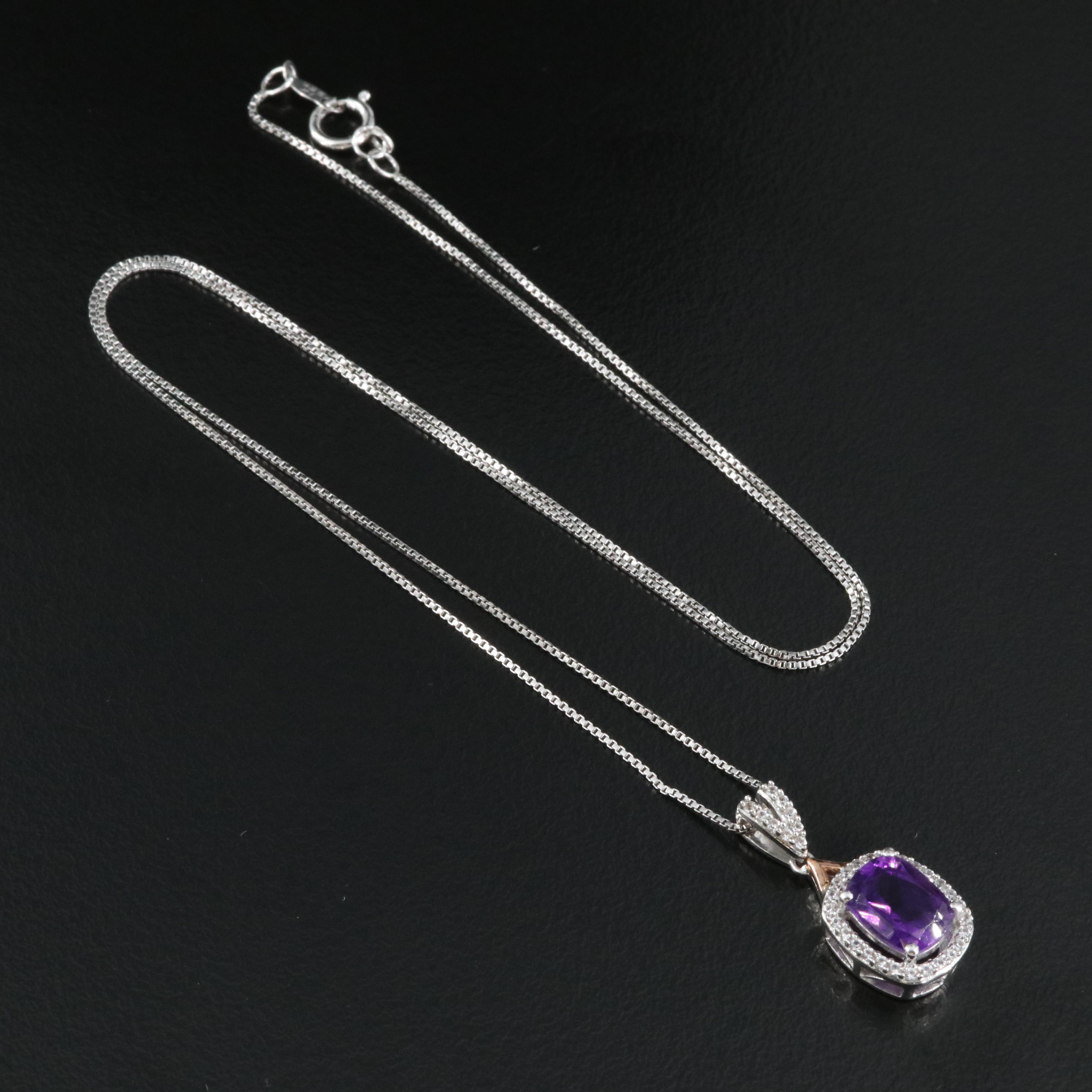 Sterling Amethyst and White Sapphire Pendant Necklace with 10K Rose Gold Accent