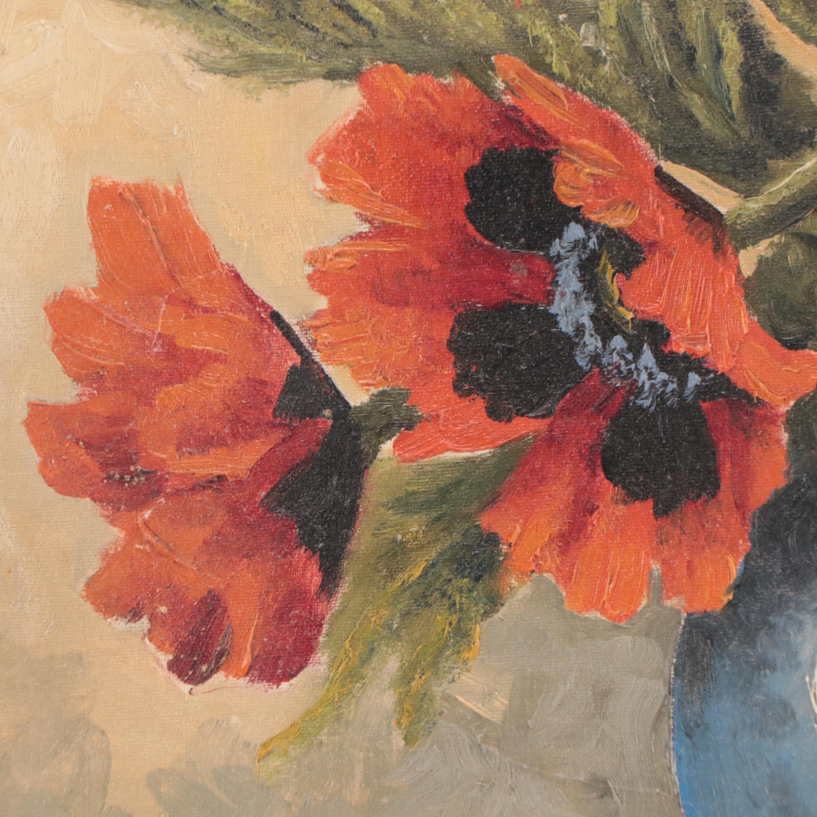 Max V. Lier Floral Still Life Oil Painting of Poppies