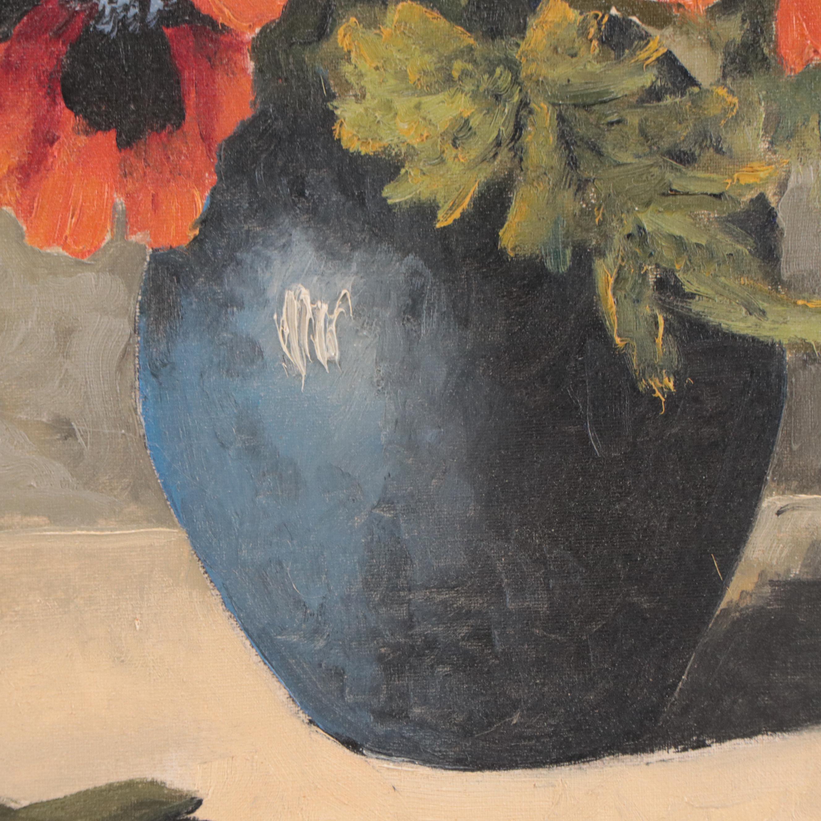 Max V. Lier Floral Still Life Oil Painting of Poppies