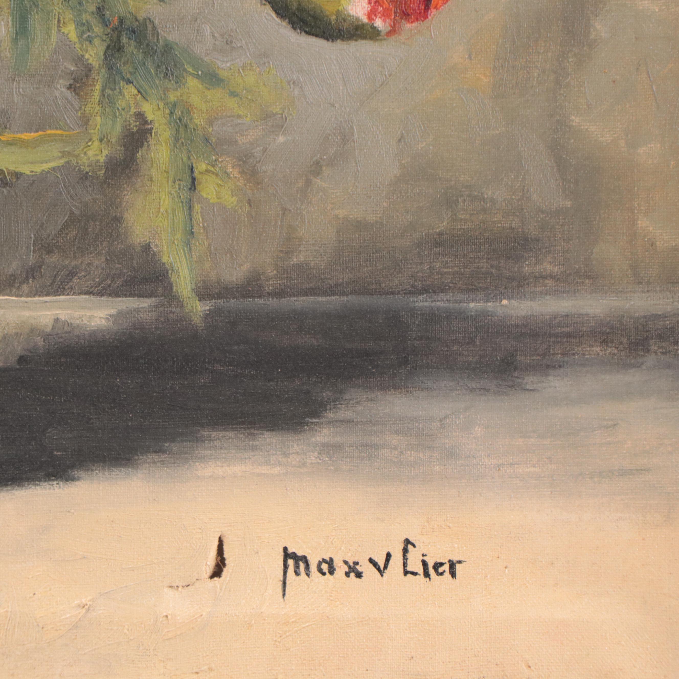 Max V. Lier Floral Still Life Oil Painting of Poppies