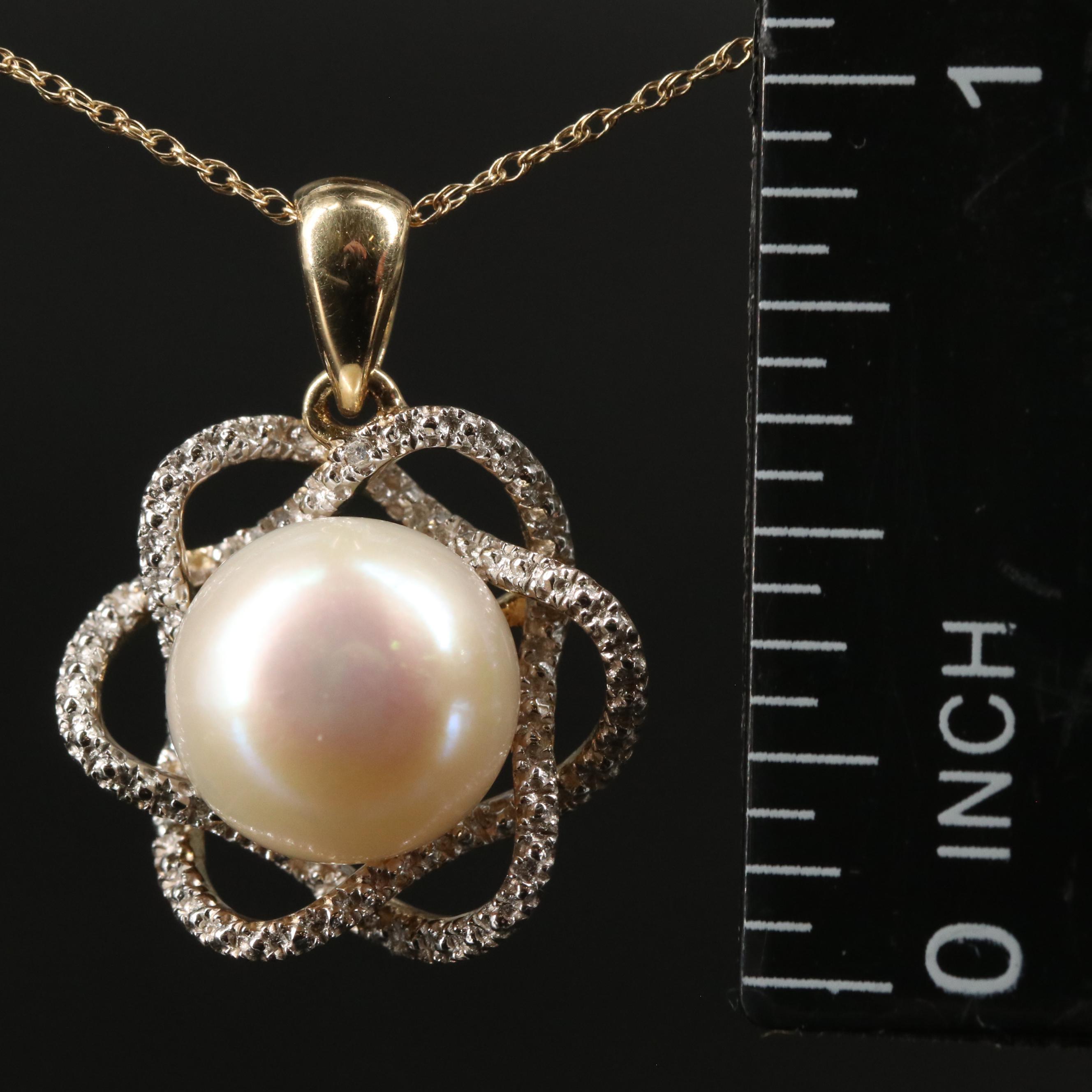 10K Pearl and Diamond Pendant Necklace