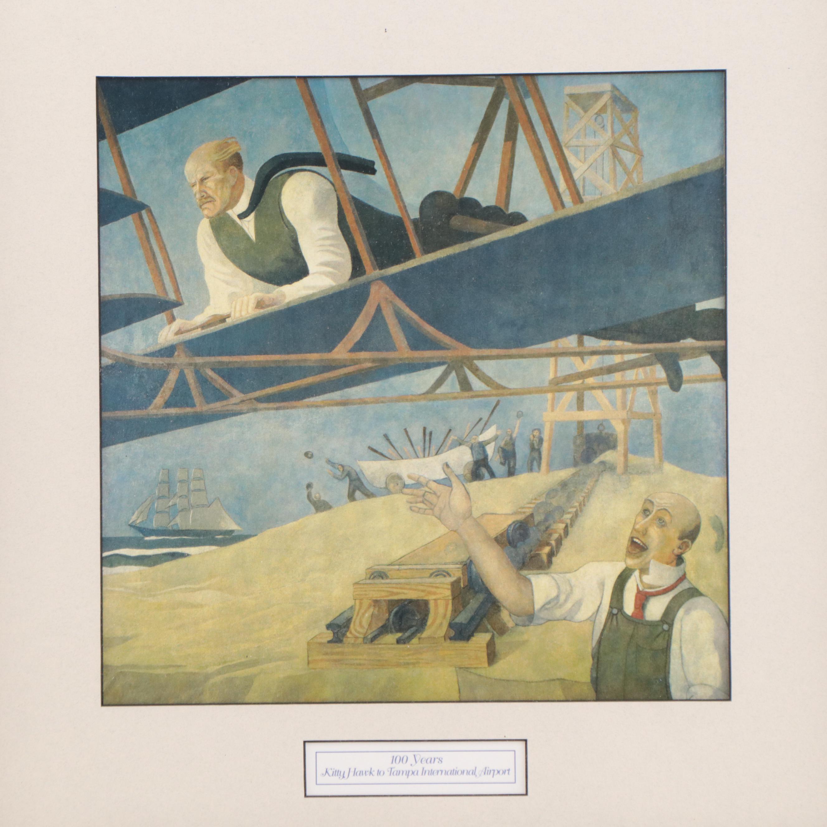 Giclée After George Snow Hill Aviation Mural in Tampa International Airport