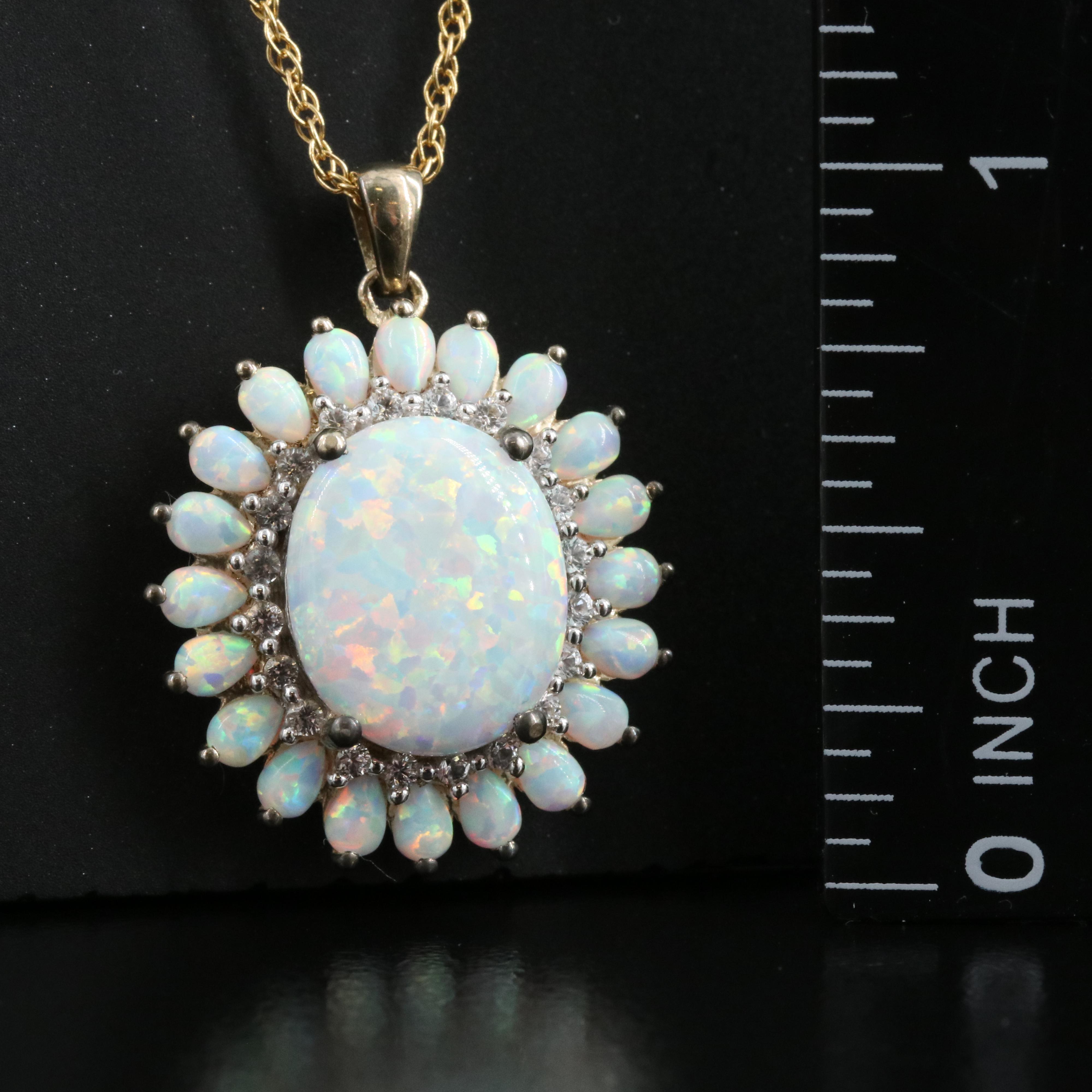 Sterling Opal and White Sapphire Pendant Necklace