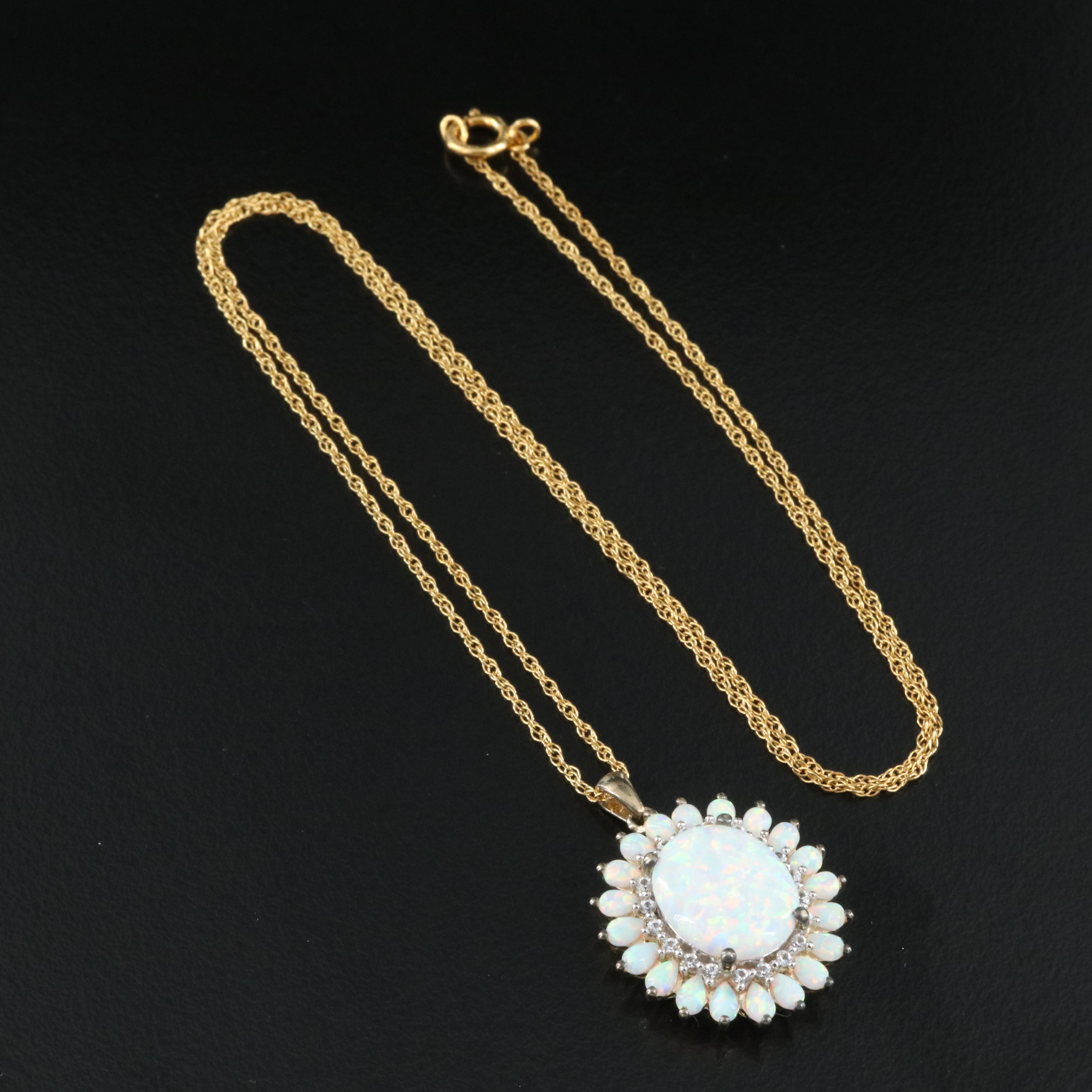Sterling Opal and White Sapphire Pendant Necklace