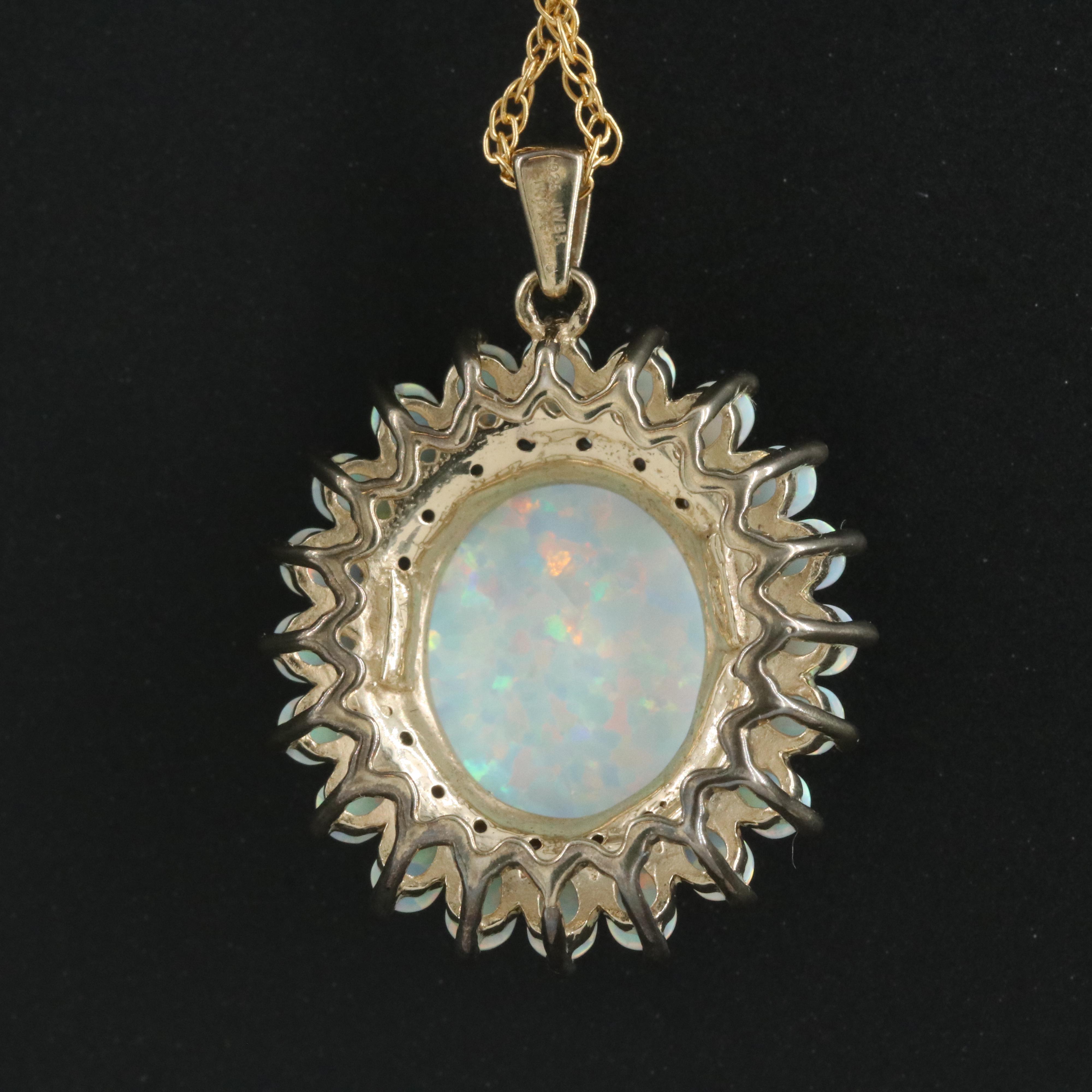 Sterling Opal and White Sapphire Pendant Necklace