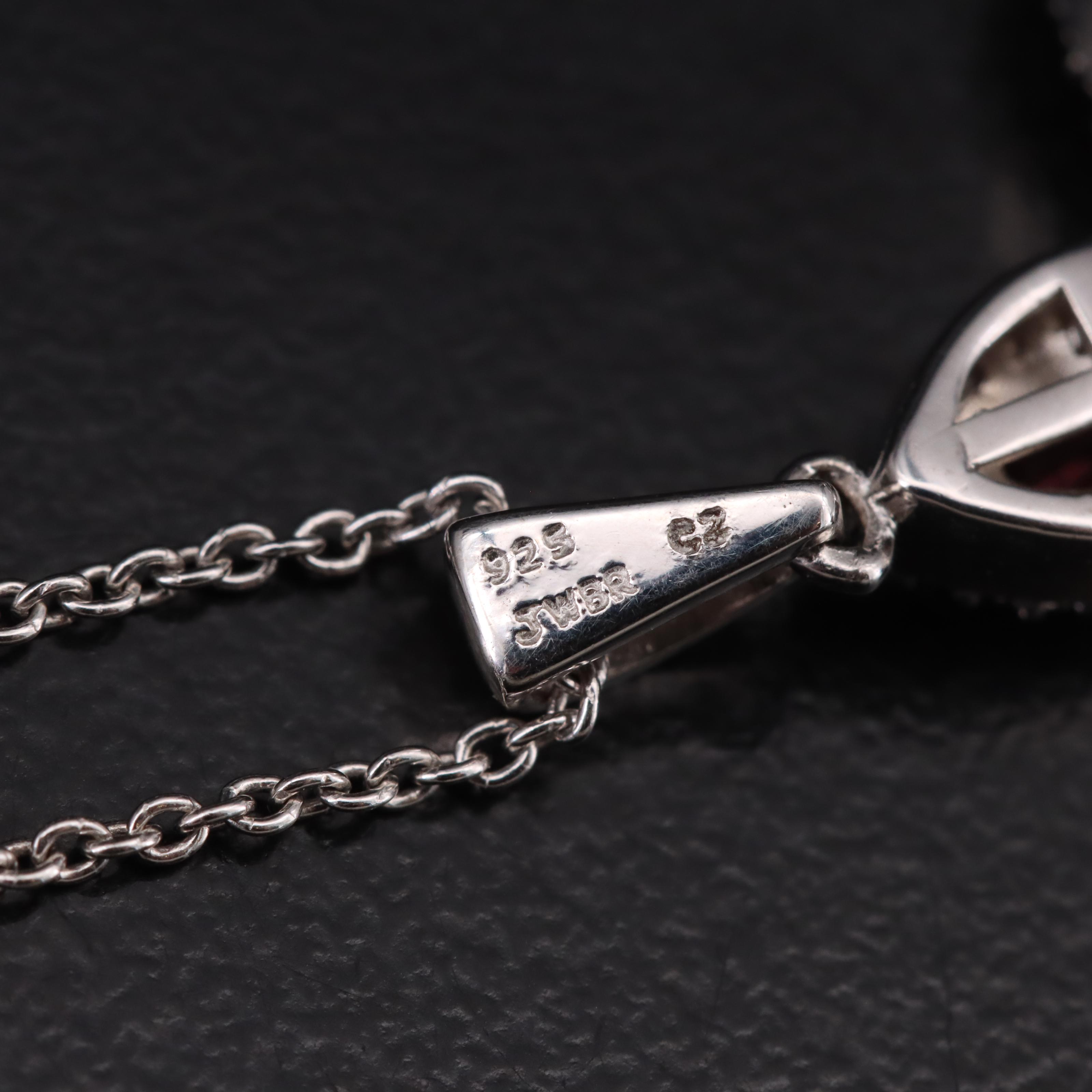 Sterling Garnet and Cubic Zirconia Cross Pendant Necklace