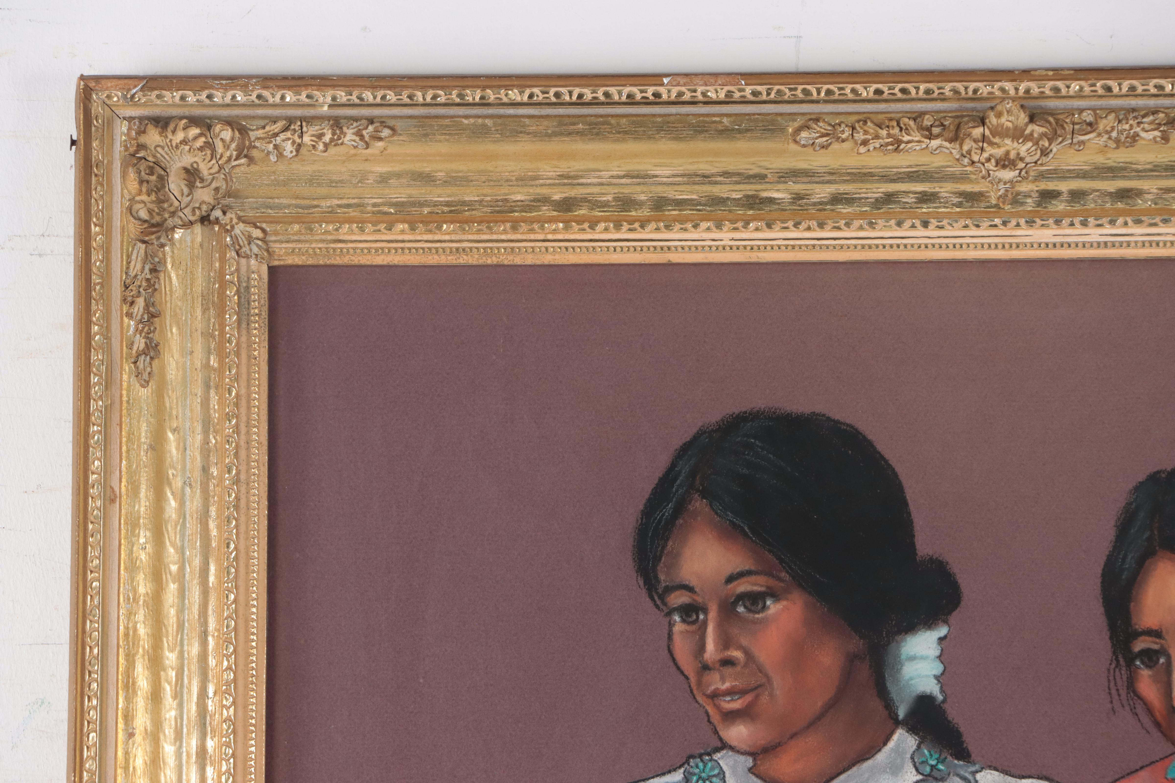 Sarah Andrea Parrott Pastel Drawing of Native American Women