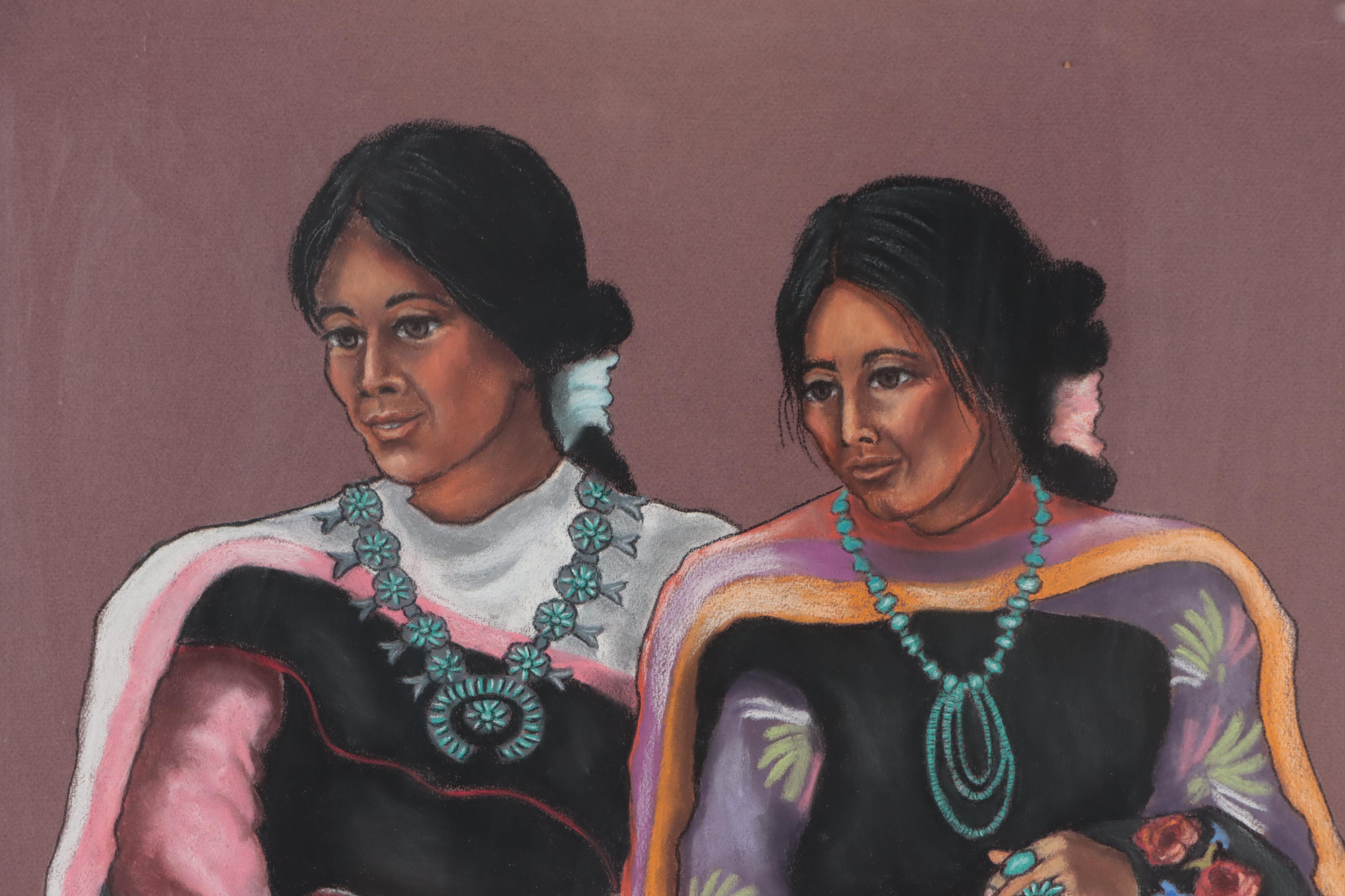 Sarah Andrea Parrott Pastel Drawing of Native American Women