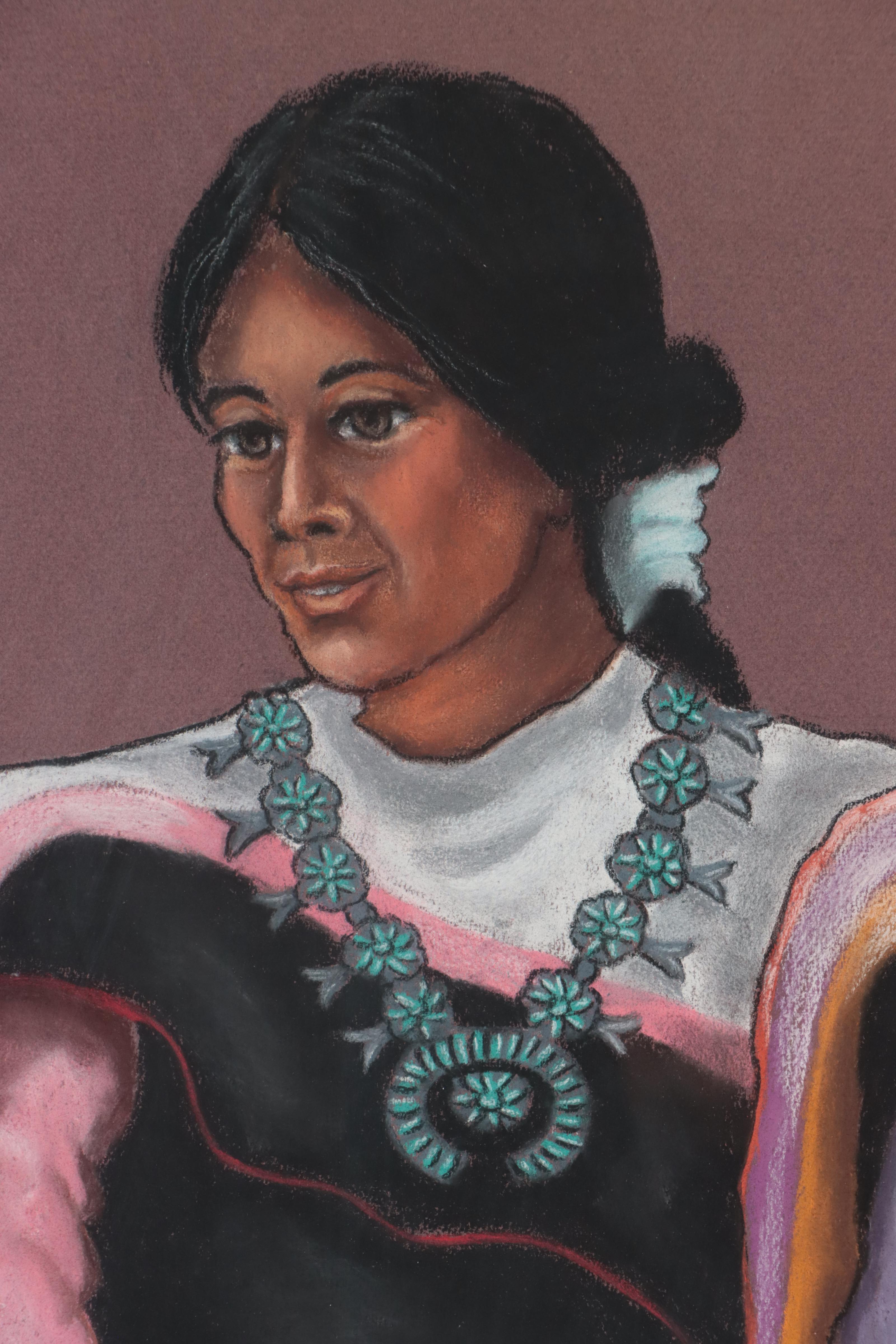 Sarah Andrea Parrott Pastel Drawing of Native American Women