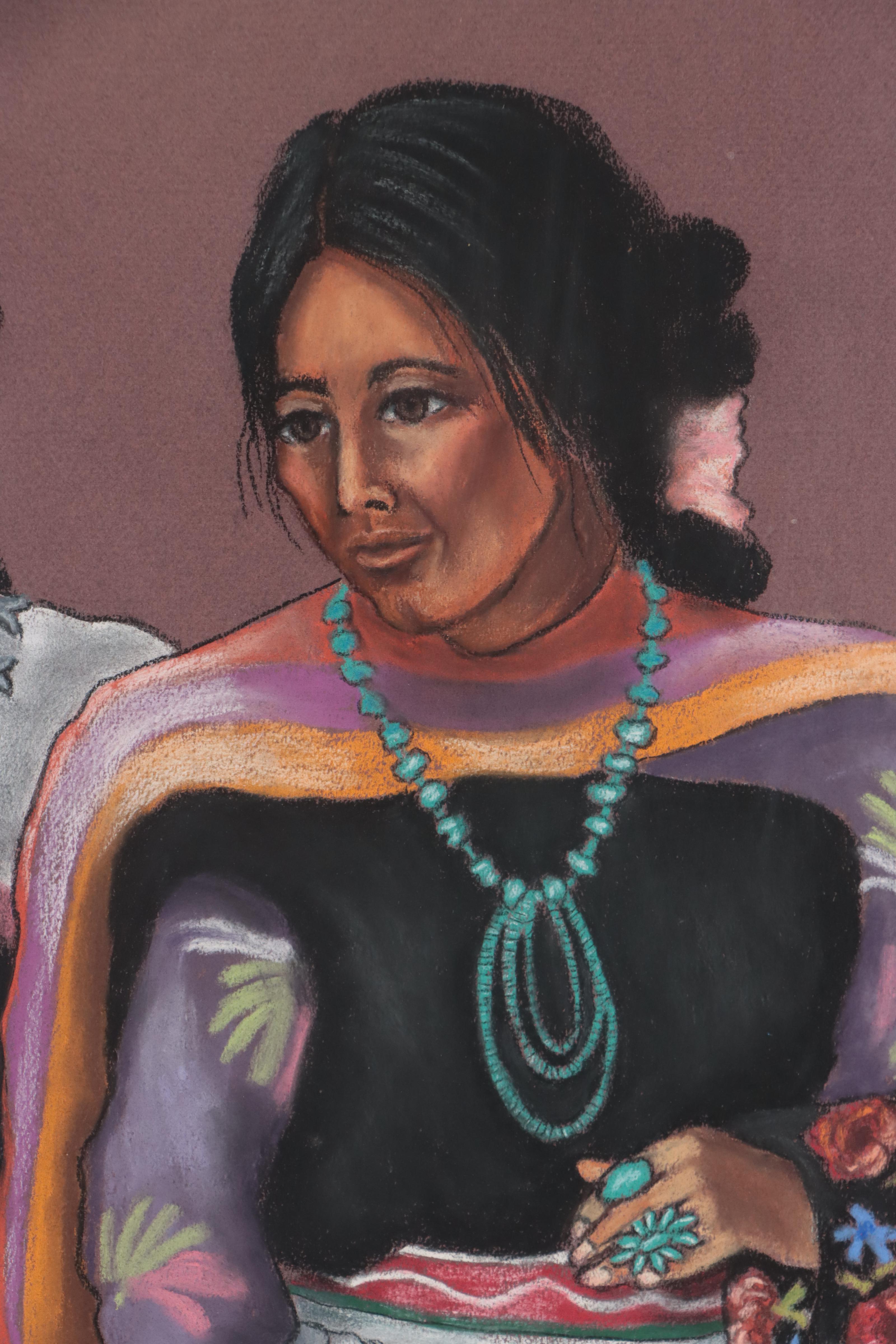 Sarah Andrea Parrott Pastel Drawing of Native American Women