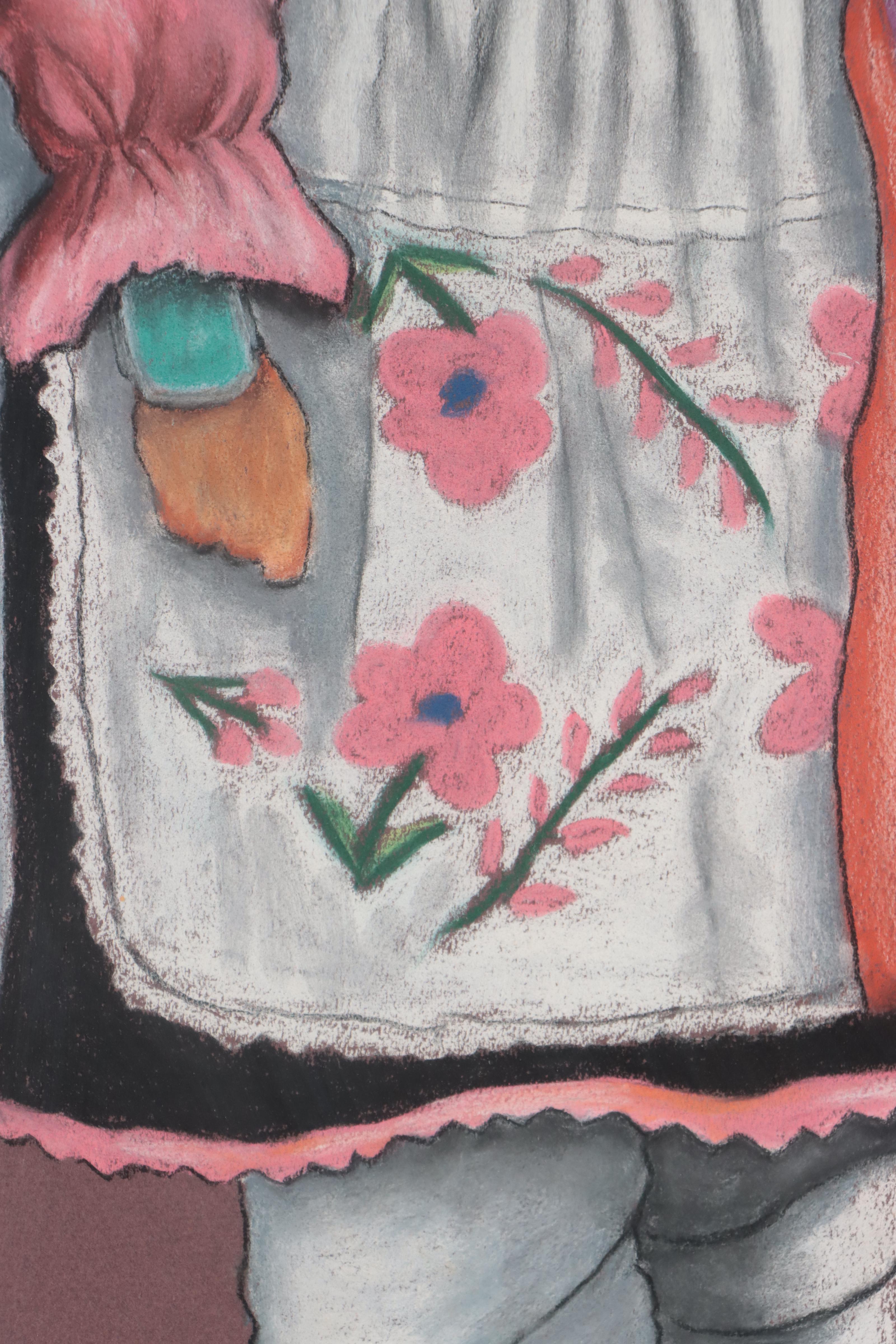 Sarah Andrea Parrott Pastel Drawing of Native American Women