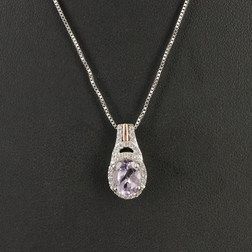 Sterling Amethyst and Sapphire Pendant Necklace with 10K Rose Gold Accents